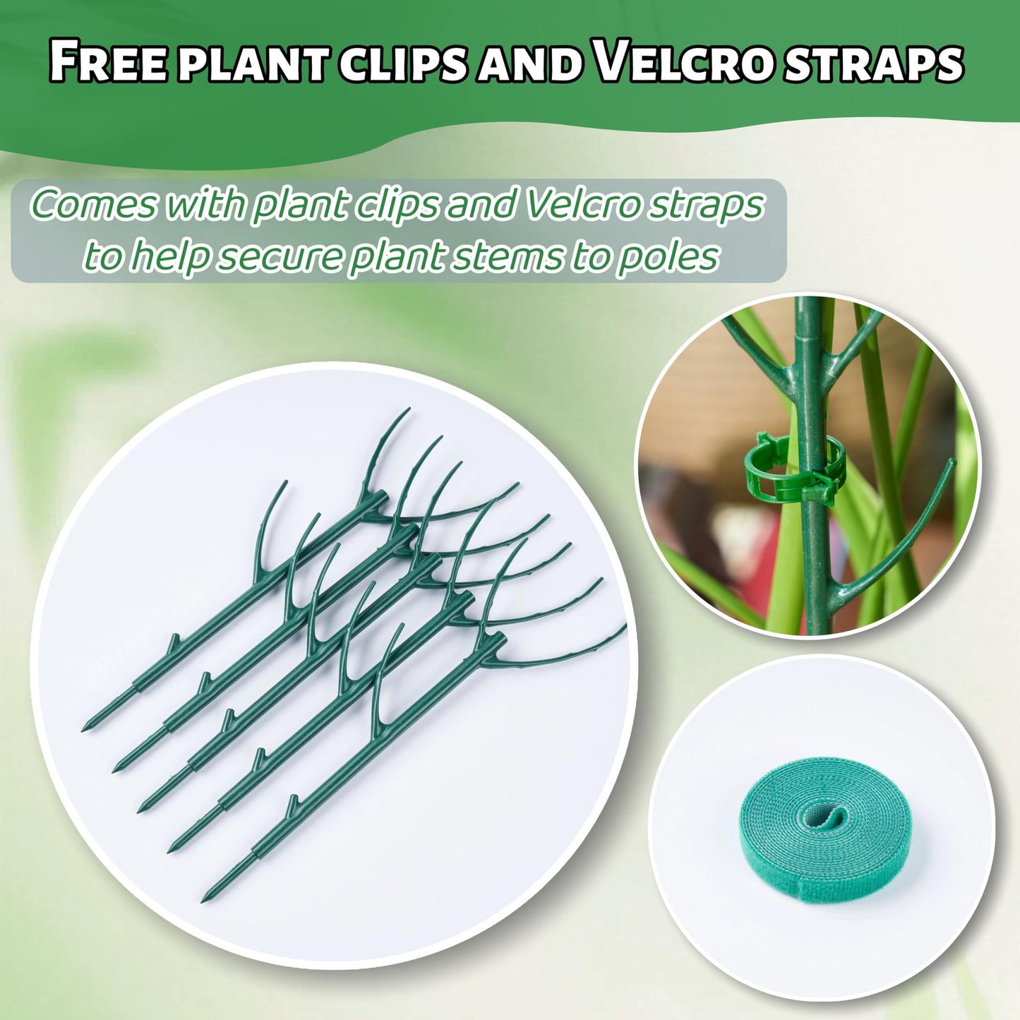 10 Pack Adjustable Plant Support Stakes,Stackable Plant Support Pole with Garden Ties and Clips, Suitable for Monstera,Climbing Plants and Indoor Outdoor Plants