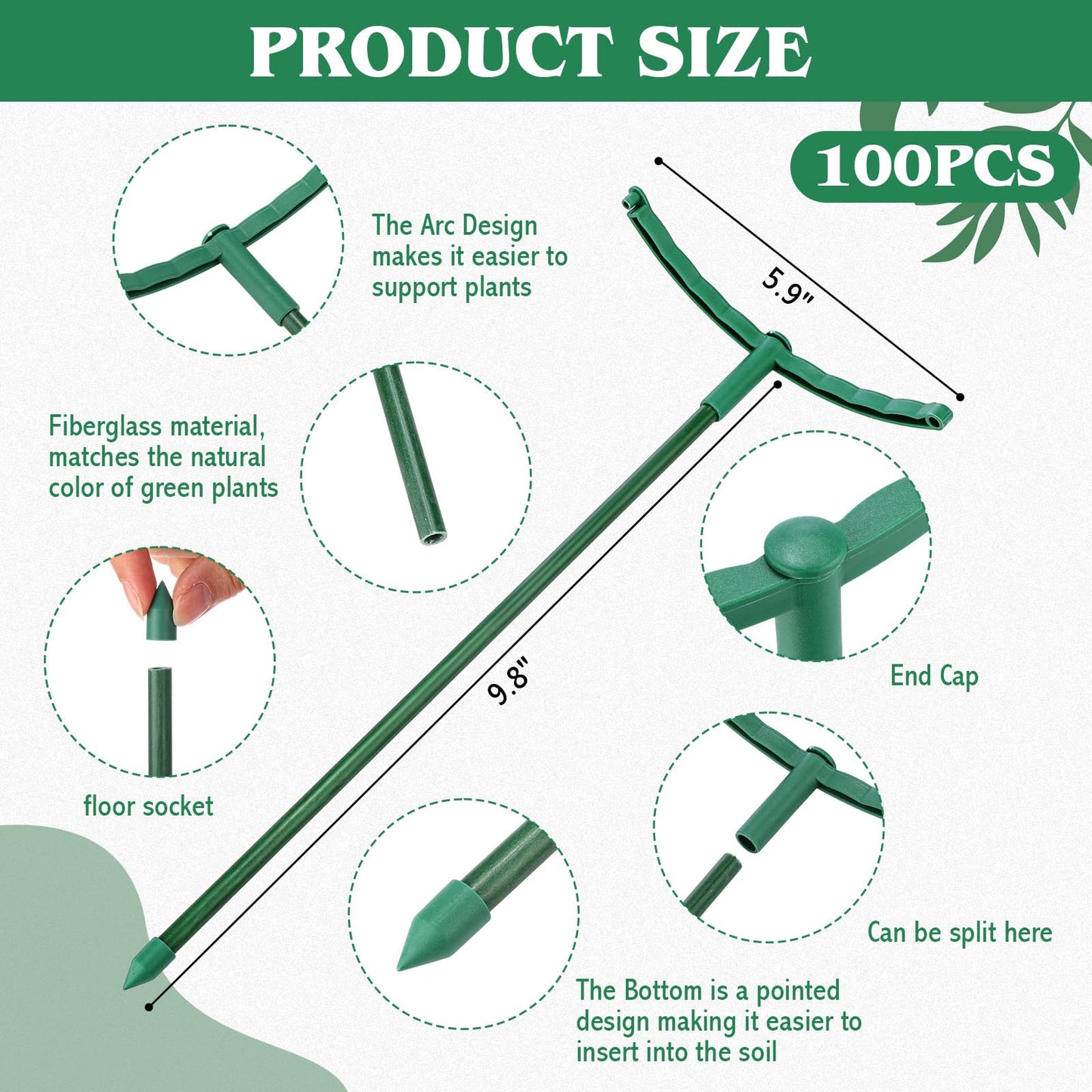 Fiwochic 100 Pcs Plant Support Stake 5.9" W X 9.8" H Half Round Plant Cage Stackable Garden Flower Support for Indoor Outdoor Flower Vegetable Tomato Peony Monstera Hydrangea Climbing Plants