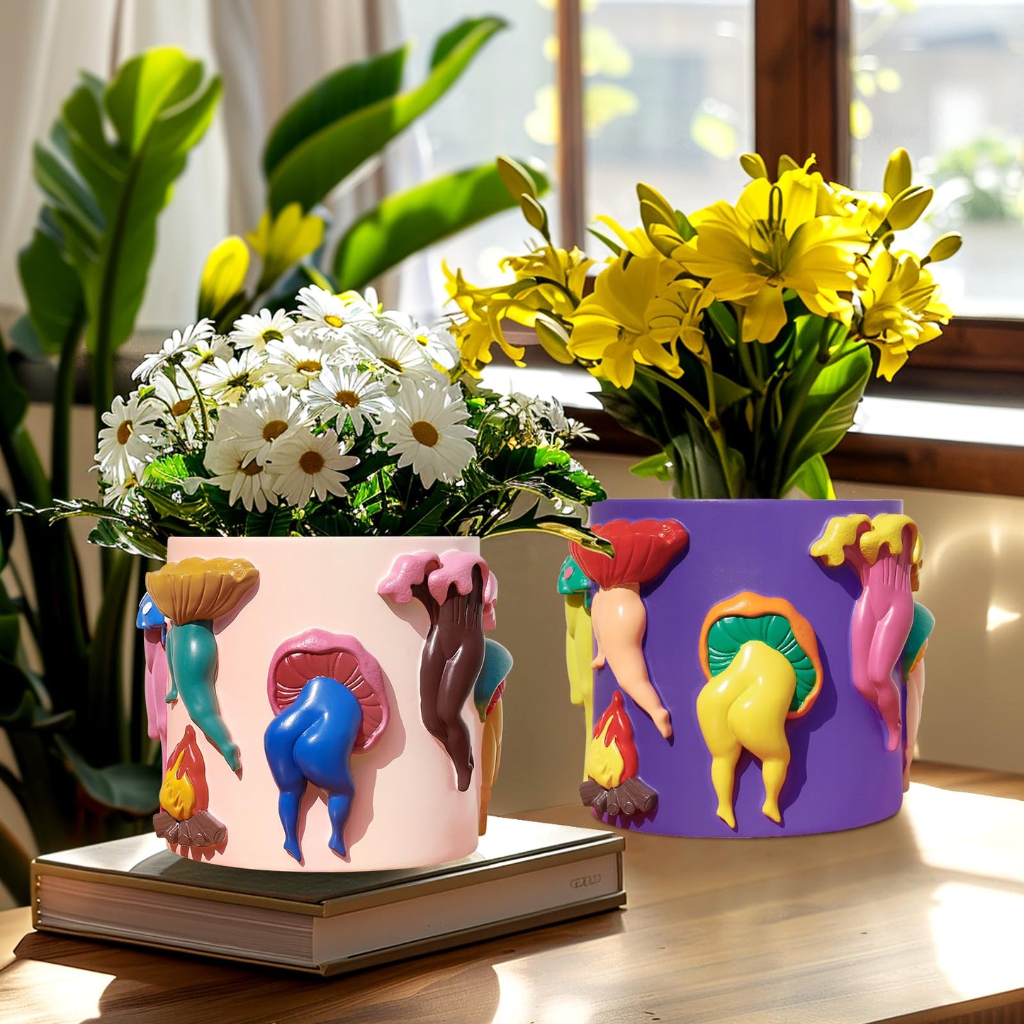 GUGUGO Mushroom Female Body Planters, Unique Dancing Lady Flowers Planter, Cute Quirky Butt Plant Pots for Indoor Plants, Funny Succulent Flower Pot for Home Decor, Eclectic Aesthetic Gift, Green
