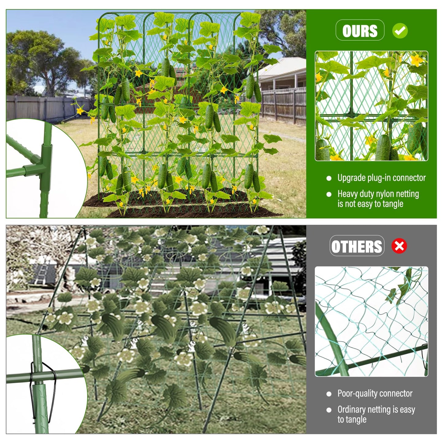 Cucumber Trellis for Raised Bed, Tall Metal Garden Trellis for Climbing Plants Outdoor with Netting, Gloves, Garden Tools, Trellis for Vegetables Plant Support Peas Fruit Flower Grape