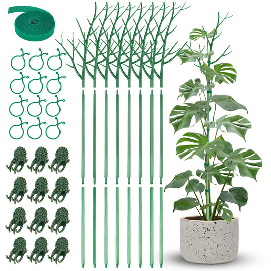 NiHome Comprehensive Plant Support Stake Set of 8 - Durable, UV Resistant 39.5" Stakes with Extension Poles, Orchid Clips & Plant Ties for Climbing Indoor & Outdoor Plants, Monstera, Pothos & More