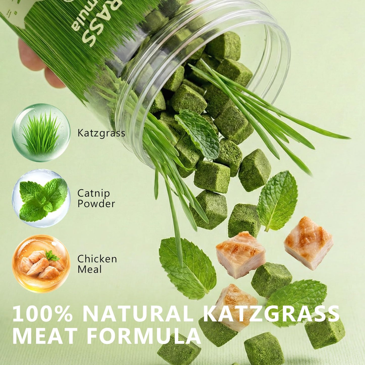 Prettypum Cat Grass Treats for Indoor Cats - Freeze Dried Cat Grass Crunchy Snacks for Hairball Control and Digestive Support - Natural Kitty Grass Supplement - 4.23 oz