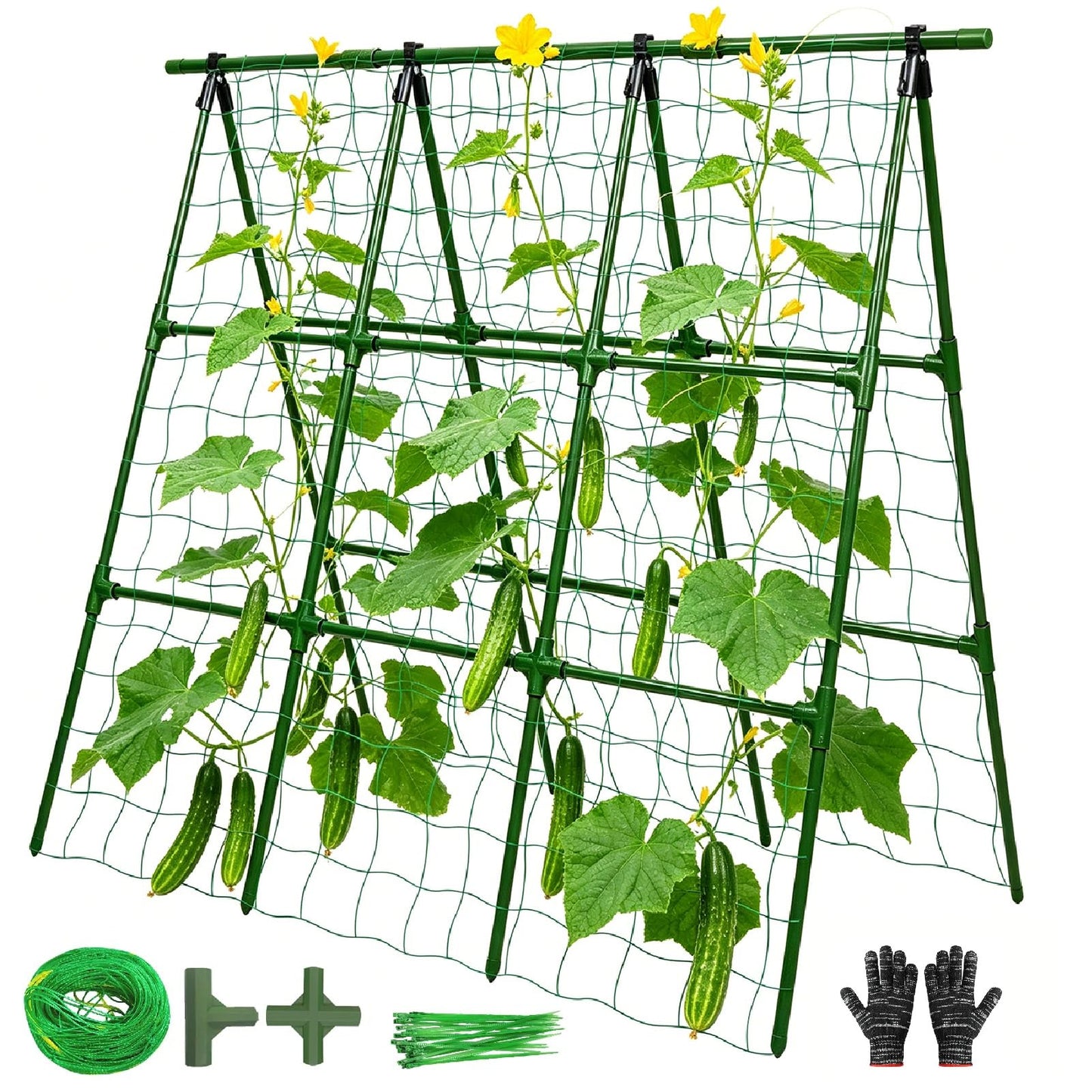 OTOSUNNY Cucumber Trellis for Raised Bed Garden, Garden Trellis for Climbing Plants Outdoor, A Frame Climbing Vine Plants Support for Vegetable Tomatoes Peas Pole Beans Trellis, 50x48 inch, Green