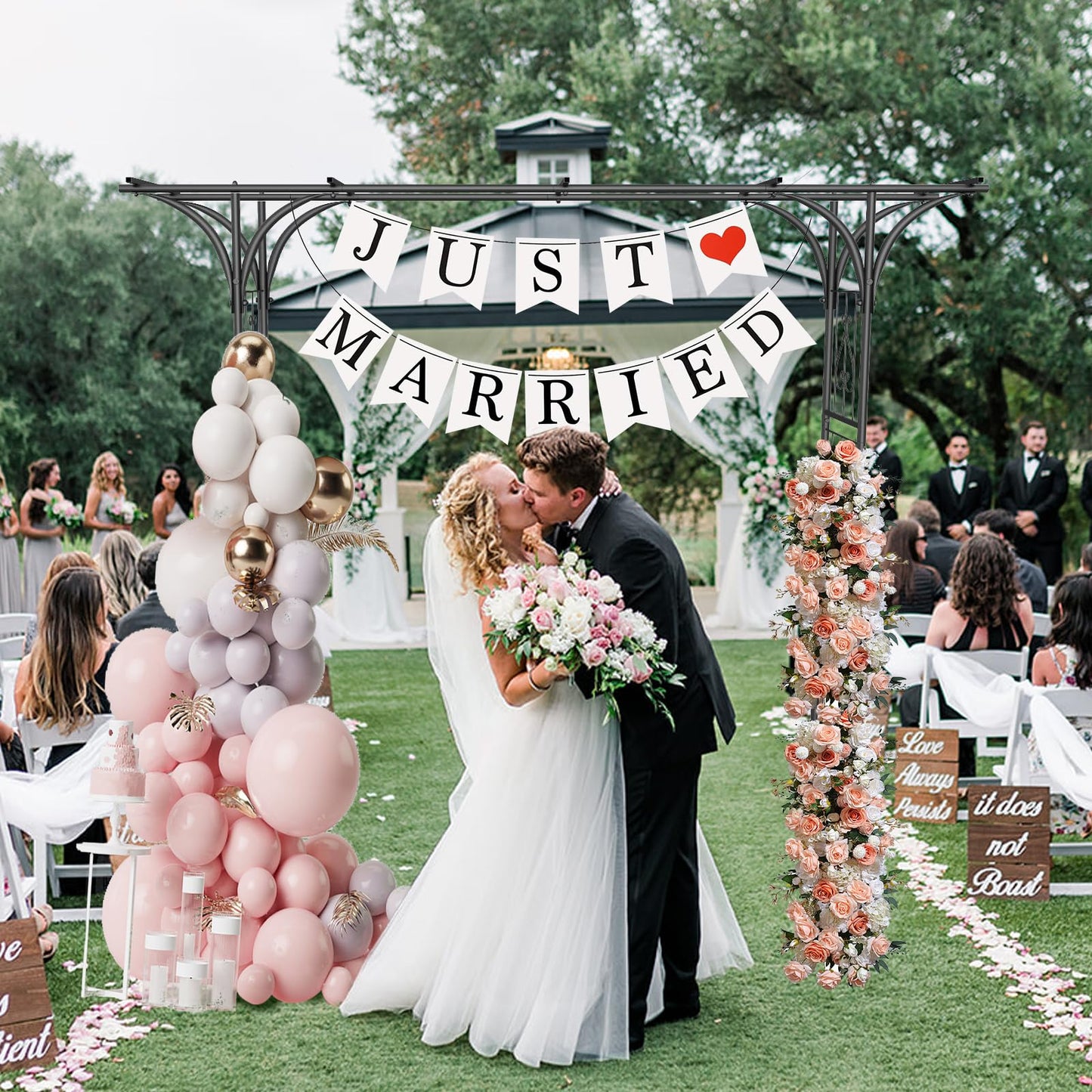 Garden Arch Trellis 7FT Wedding Arch Backdrop Stand,Metal Garden Arbor Trellis for Plant Climbing Outdoor, Plant Arch with Anchored Pile, Flower Arch Stand Balloon Decor,Archway Pergola