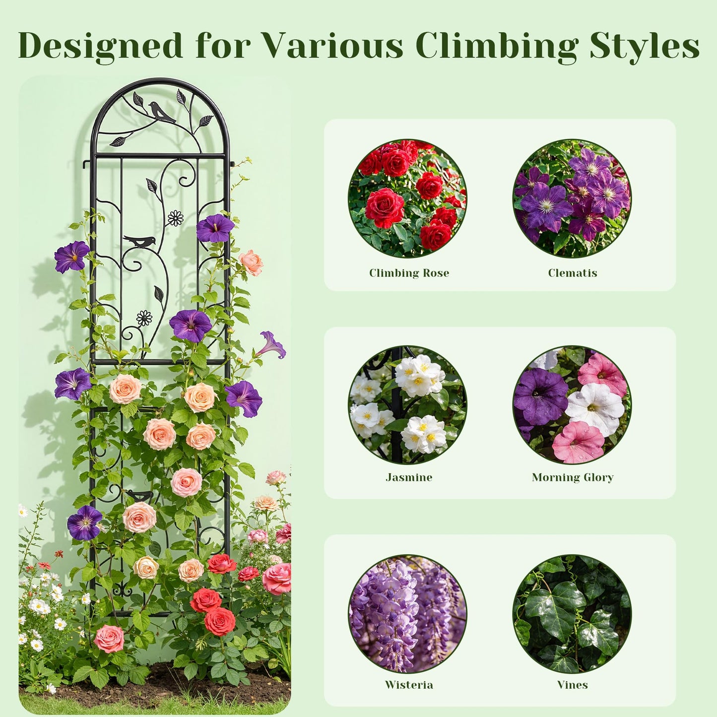 IYINIYI 4 Pack 87x20 Inch Black Metal Garden Trellis, Heavy Duty Outdoor Tall Plant Trellis for Climbing Rose Bush, Clematis, Jasmine, Morning Glory, Flowers & Vines