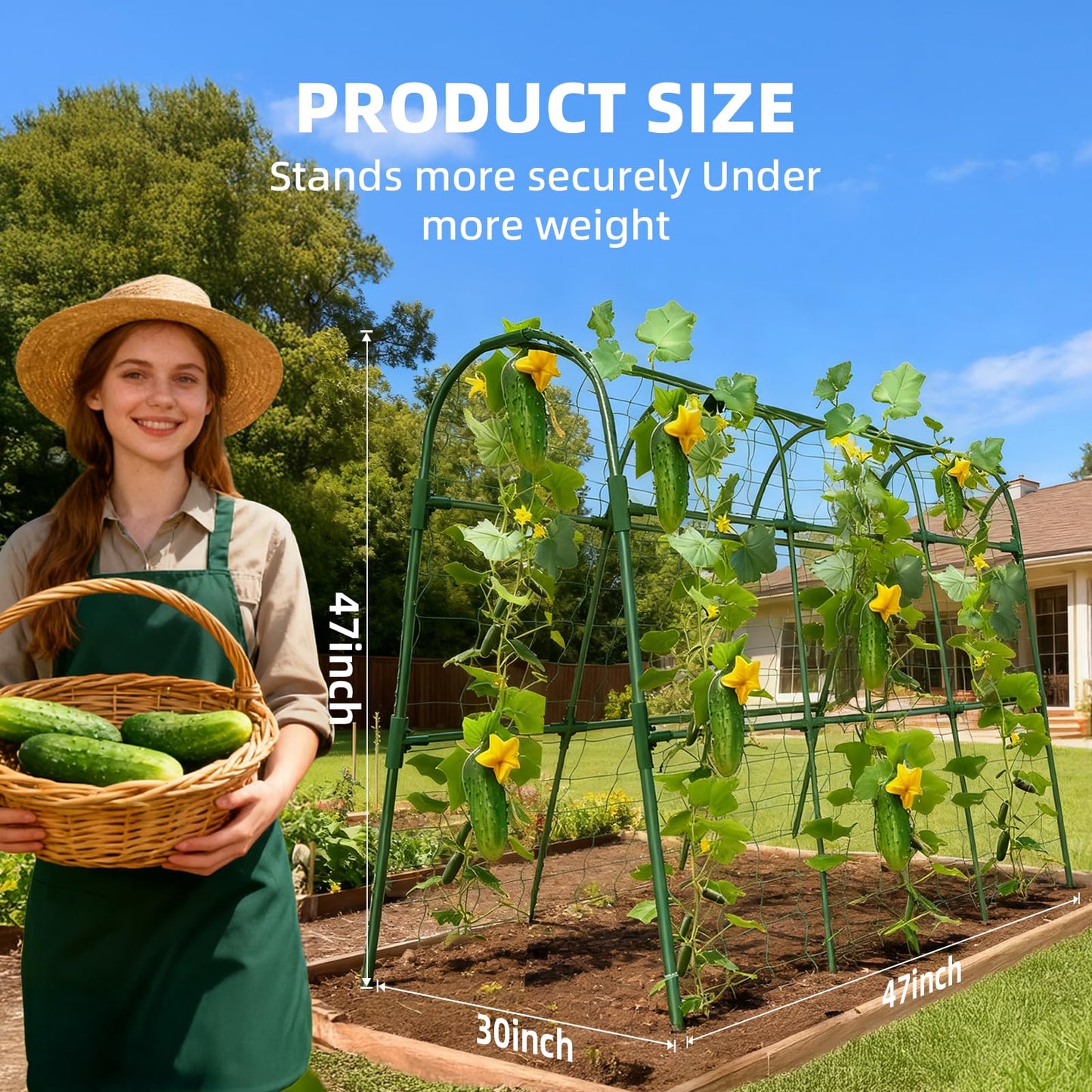 Laodier Cucumber Trellis for Raised Bed, U-Shape Garden Arch Metal Support for Climbing Plants, Metal Arch Plant Support Vegetables Trellis, Plant Support for Vine Outdoor (Green, 47*30*47inch(L*W*H))