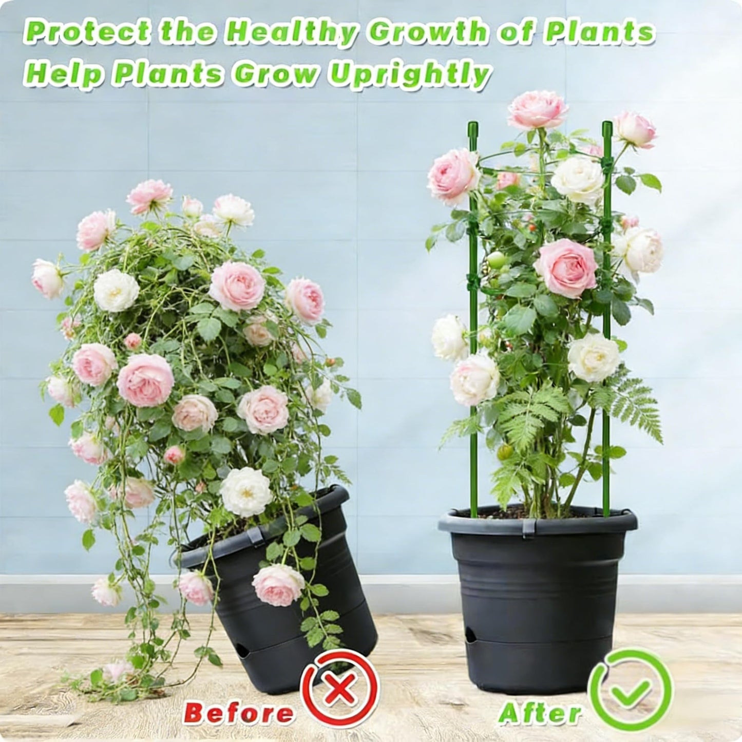 Tomato Cage Plant Support with Adjustable Rings, Orchid Stakes with Clips, Garden Trellis for Climbing Plants, Flower, Veggie, Includes Plant Ties & Clips (3 Pack, 18 Inches)