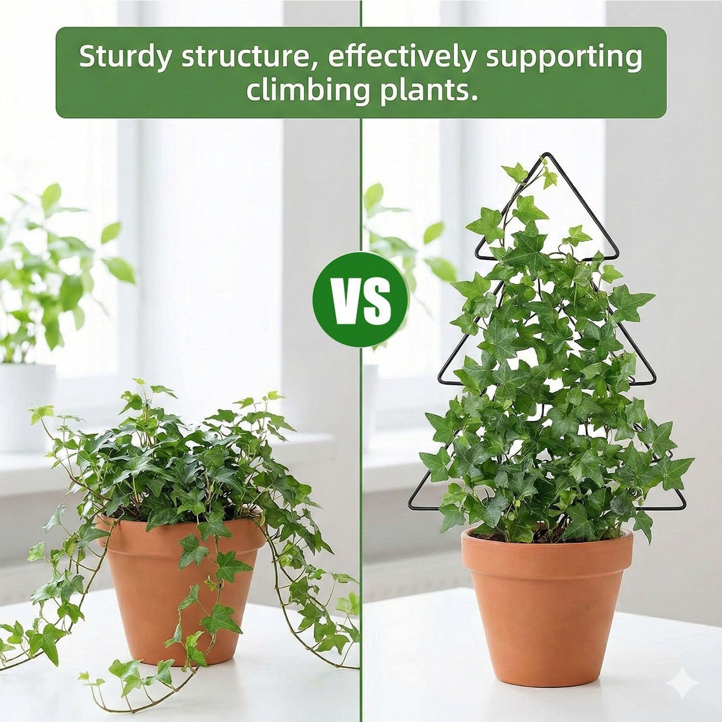 Metal Garden Trellis for Climbing Plants, 2 Pack Plant Support for Potted Plants Indoor & Outdoor, Black Iron Trellis with 20 Ties for Ivy Pothos Vines