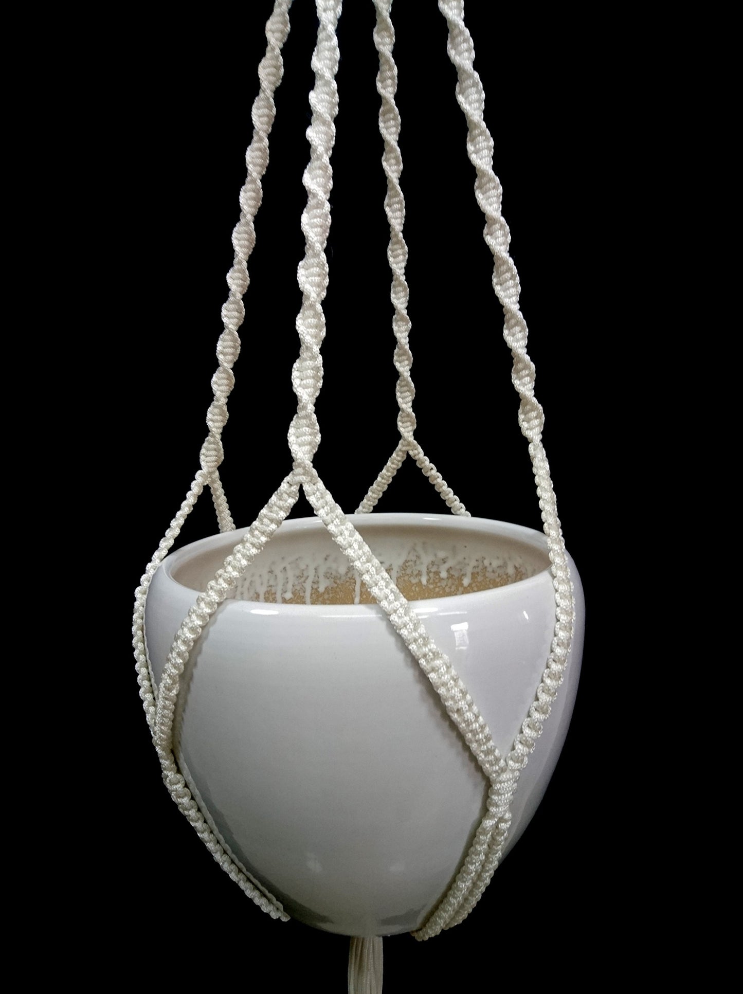 Hanpo 4 Legs Polypropylene Fiber Rope Macrame Plant Hanger Hanging Planter Holders Black& White Color, 48-inches for 10-12" Pot (White)