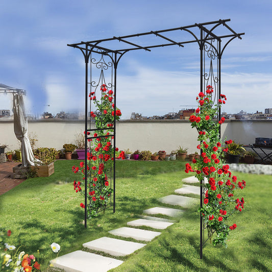 EPOFIT Metal Garden Arch, Garden Arch Trellis for Climbing Plants Outdoor, Garden Arbor for Weddings Party Events Decoration, 80" L X 20.5" W X 81" H, Black