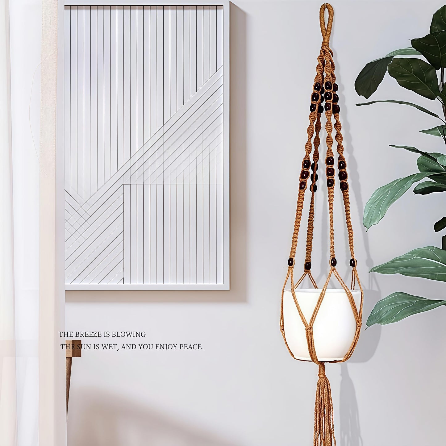 2 PCS Macrame Plant Hangers Indoor Outdoor Jute Hanging Planter Baskets with Wood Beads Handwoven Decorative Flower Pot Holders Boho Home Decor, 47" Beads Style+35" Simple Style (POTS NOT Included)
