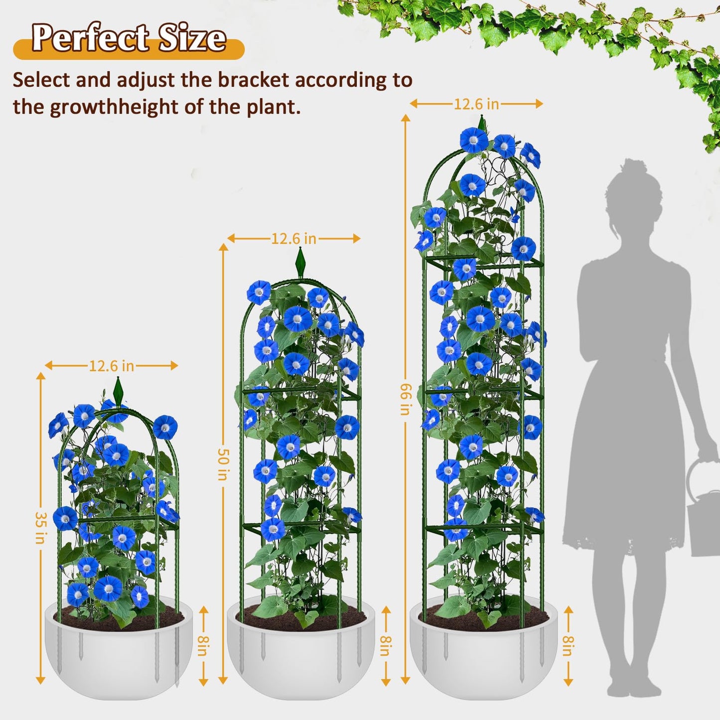 Garden Trellis for Climbing Plants, Tomato Cage, Rose, Flowers, Grape, Pea, Cucumber Trellis, Rustproof Plastic Coated Metal Plant Support for Potted Plants Indoor Outdoor - 1PC Plant Trellis