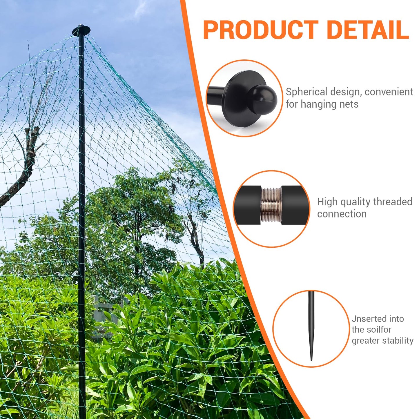 12 Sets Garden Stake Netting Support, Heavy Duty Metal Garden Poles for Netting, Powder Coated Carbon Steel Lawn Plant Support Cage, 72 Inch Garden Fencing Protection Frame