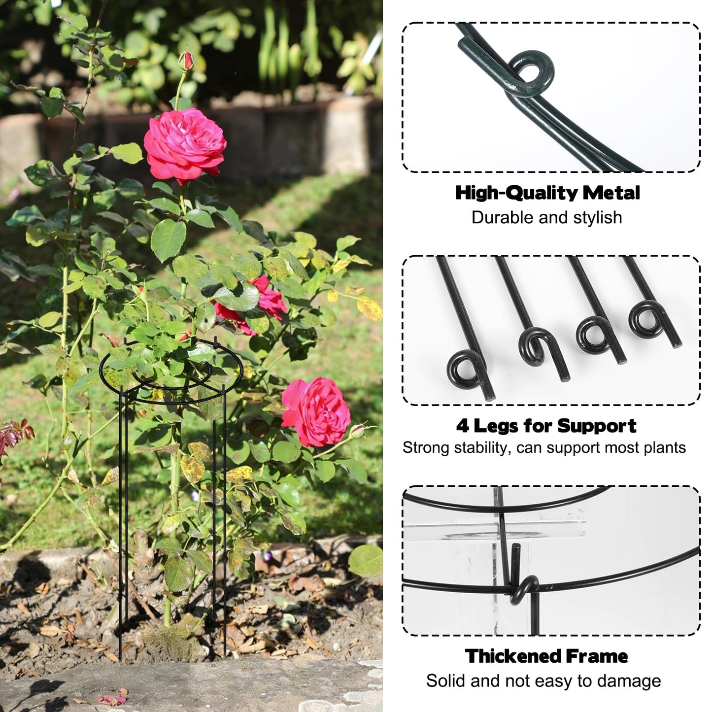 11.8" Dx31.5 H Peony Cages and Supports, 4 Pack Plant Supports for Outdoor Plants Grow Through Hoops Grids Heavy Duty Metal Peony Support Cage Flower Support Rings for Rose Tomato Hydrangea etc
