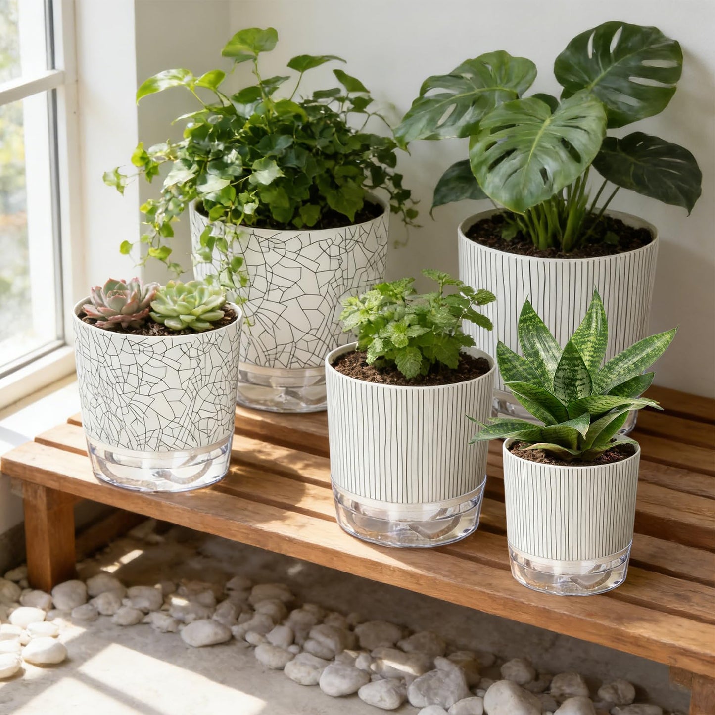 Samhe Self Watering Pots for Indoor Plants, 4/5.5/6.3 Inch Plant Pots Indoor Outdoor with Drainage Holes, Deep Reservoir, Plastic Self Watering Flower Pots