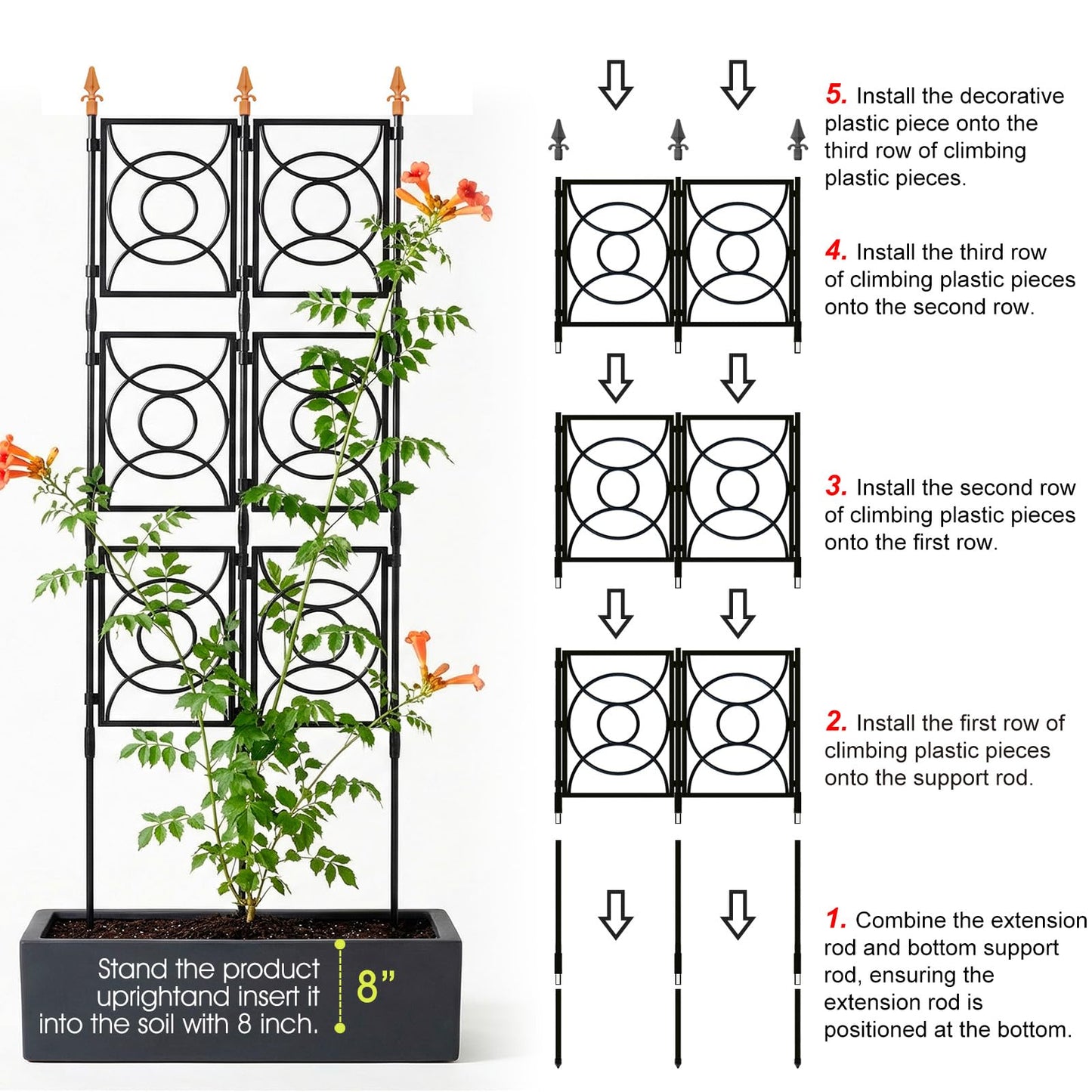 Trellis for Climbing Plants Indoor Outdoor, 24 Rifny Tall Garden Trellis Flower Rose Cucumber Trellis for Vines Pea Support, Wall Large Plant Trellis Fence with Plastic Plastic Screen Frame, 6.2 FT
