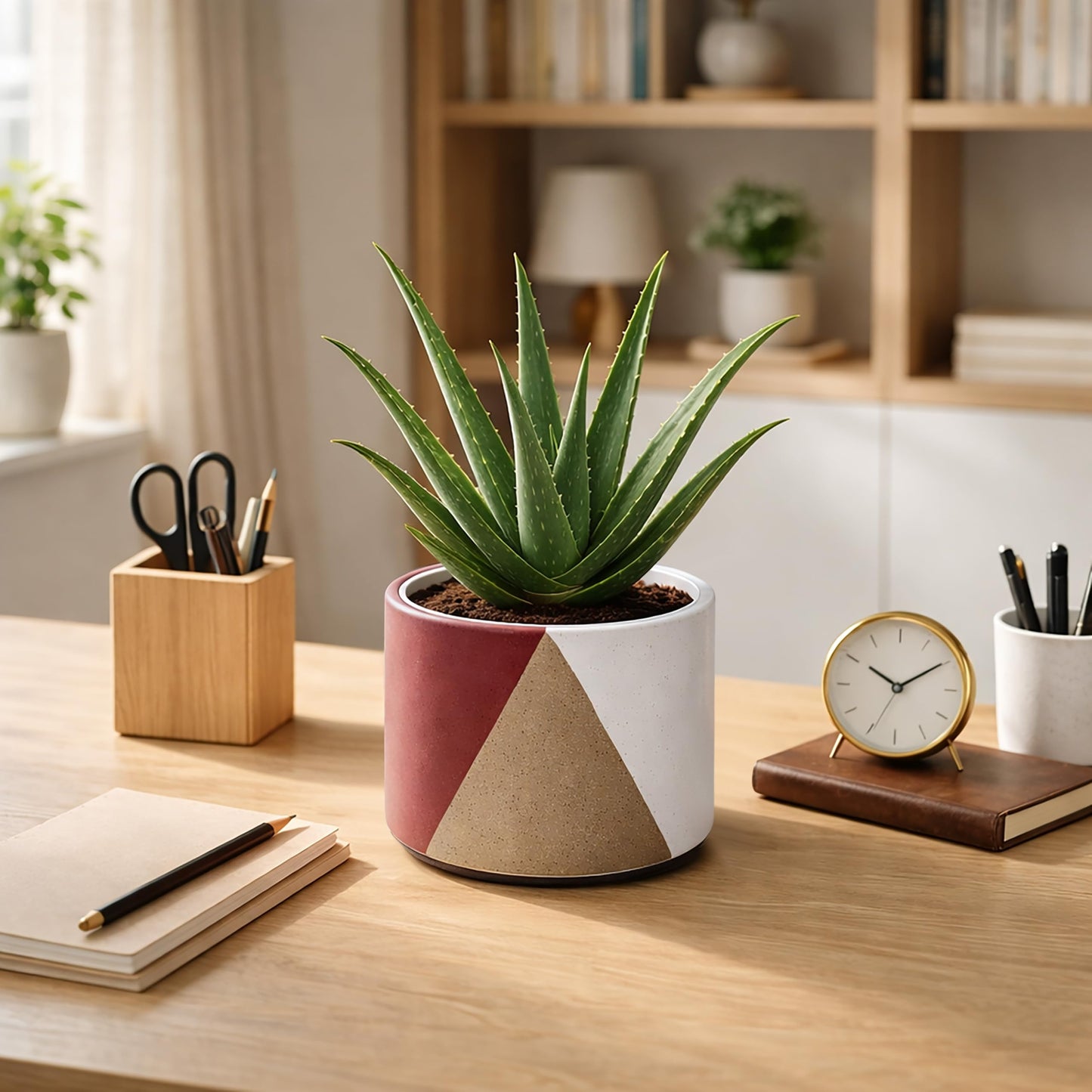 D'vine Dev 6.5" Stoneware Cachepot Planter with 6" Low Clear Nursery Pot & Detachable Saucer – Modern Indoor Plant Pot with Drainage for Bottom Watering & Root Visibility, Crimson Dune, 93-O-D-4