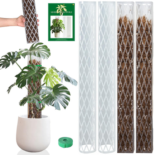 Sisher Monstera Moss Pole 4pcs Plastic Moss Pole for Climbing Plants Work with Sphagnum Moss 16 Inch D Shaped Poles Indoor Plant Support, White