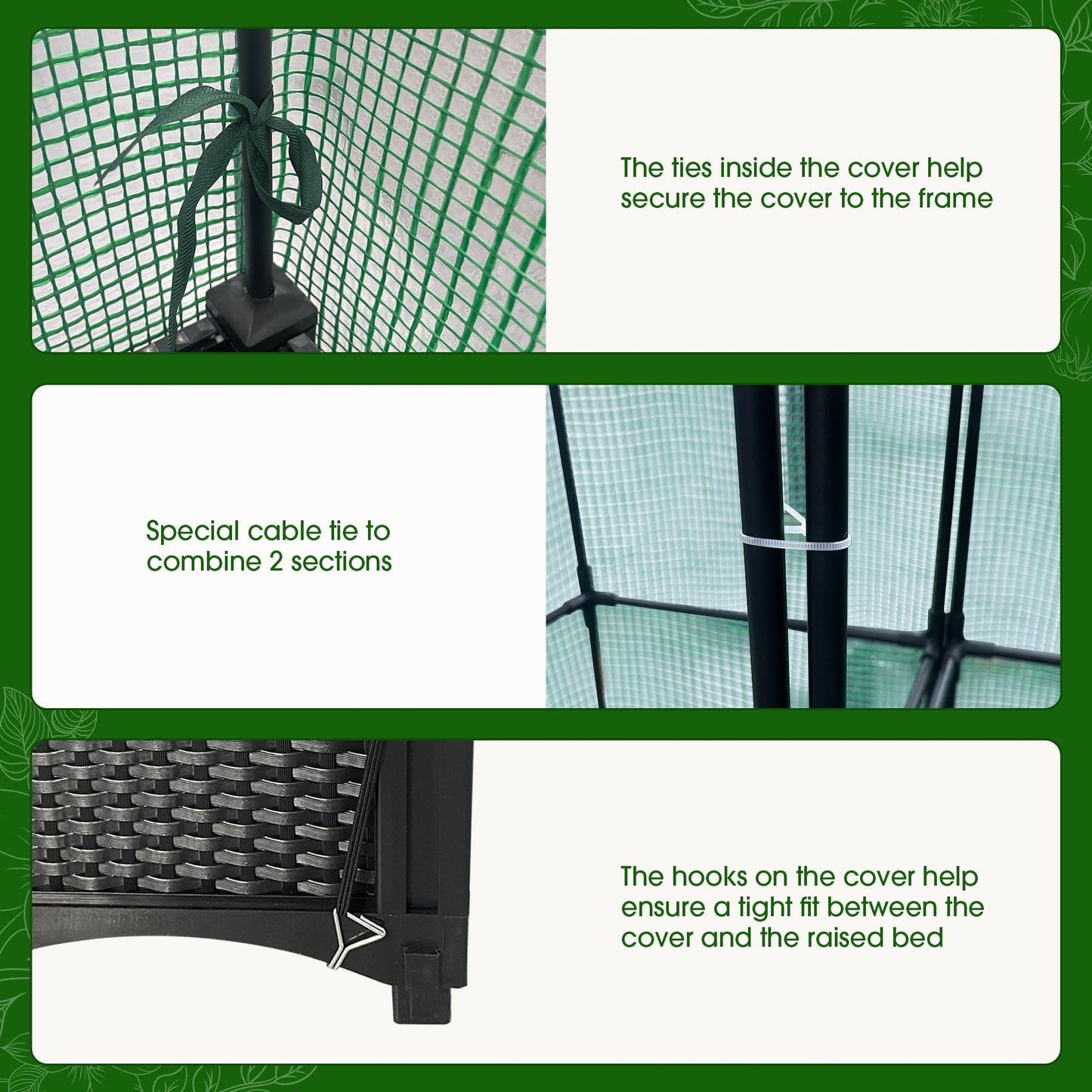 Onelike 64'' x 16'' x 55.5'' Plastic Raised Garden Bed with Greenhouse Cover and Trellis, Vertical Tomato Planters for Climbing Plants, Self Watering System Tomatoes Cage for Patio,Black,Large