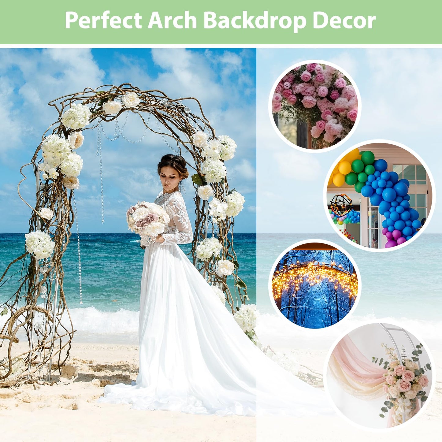 RUBFAC 7.8ft Metal Wedding Arch Frame, White Garden Trellis for Climbing Plants Outdoor, Garden Arbors and Arches Party Archway for Flower Rose Vines Birthday Bridal Christmas Decoration