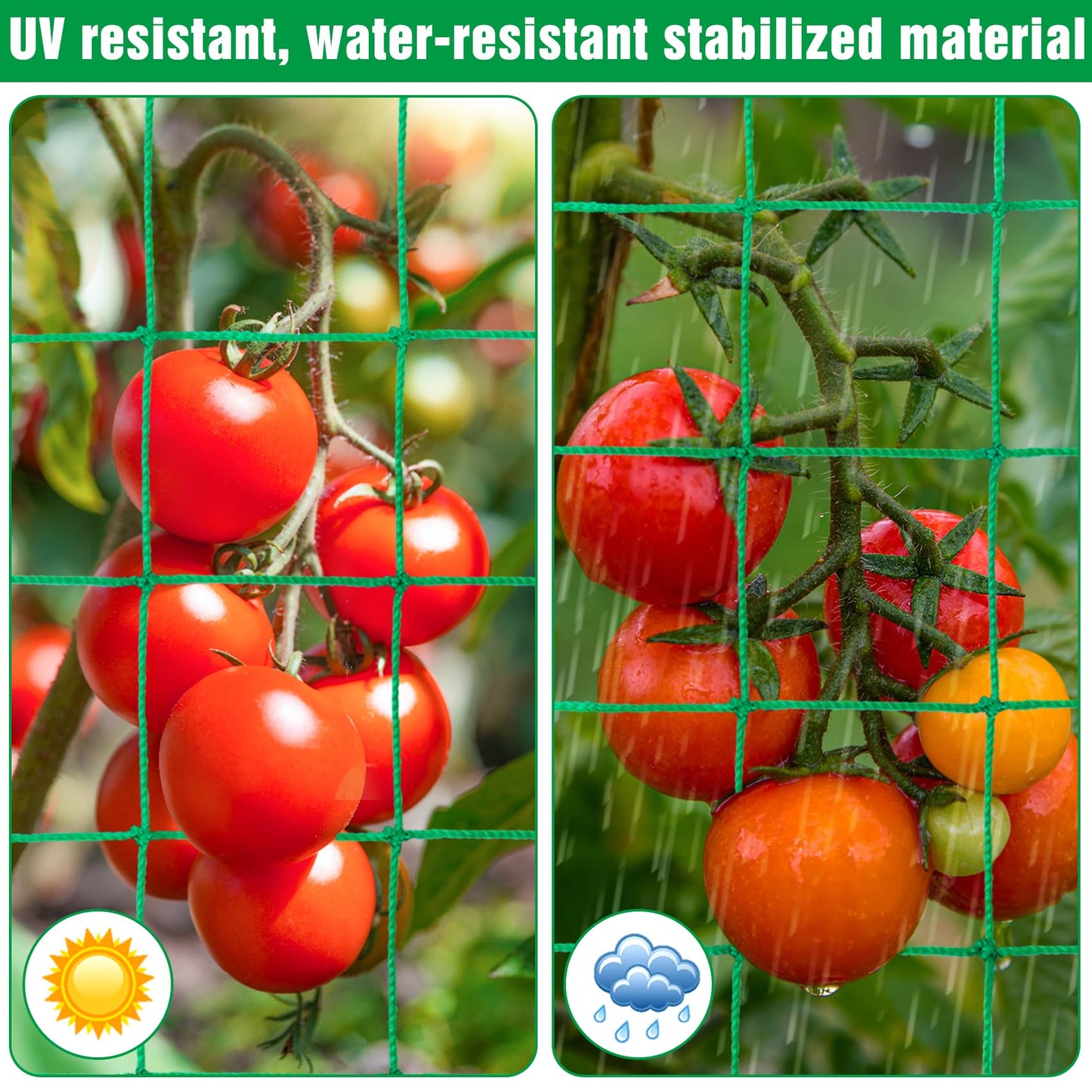 Unves Trellis Netting, 26.2 x 6.6 Ft Garden Trellis for Climbing Plants, 27 Strands & 4x4 Inch Mesh Plant Net for Tomato, Cucumber, Heavy Duty Net for Vegetables, Fruits, Grapes, Bean