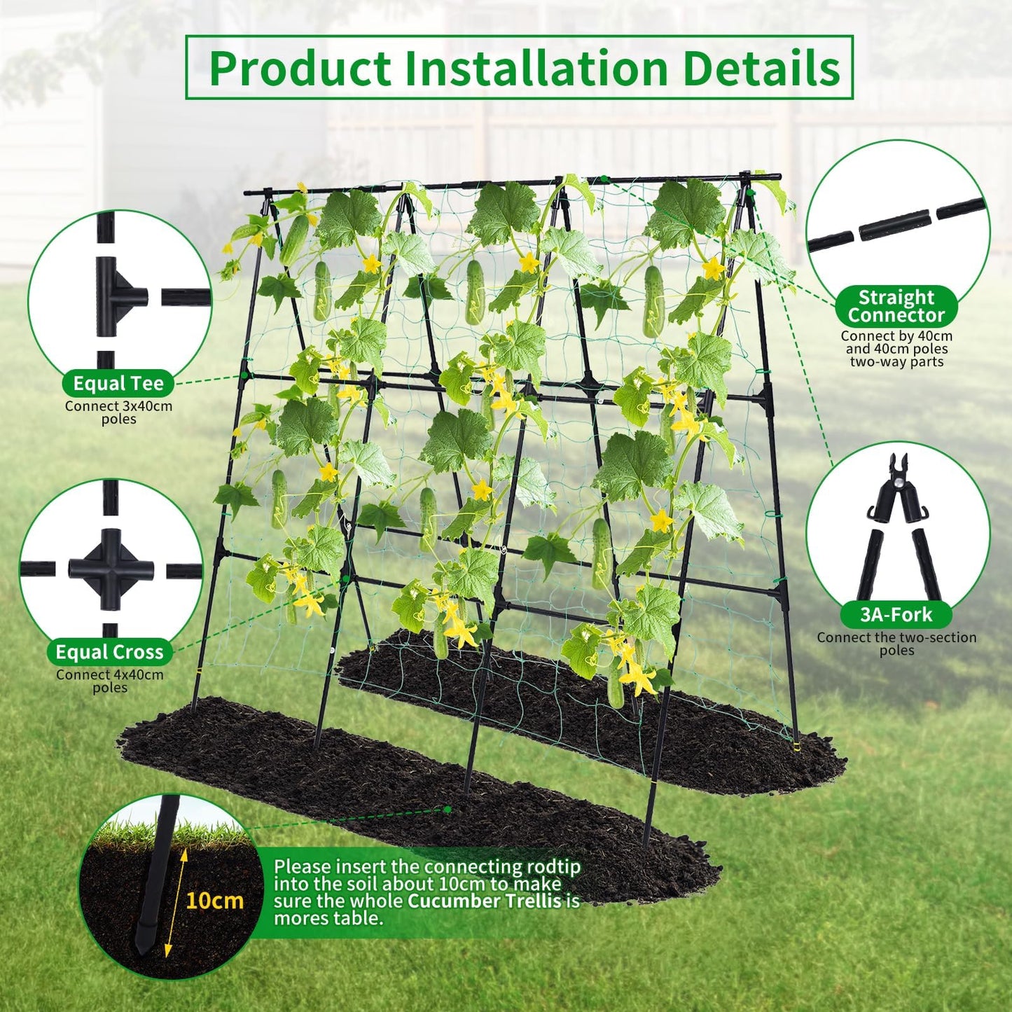 OTOSUNNY Garden Trellis for Climbing Plants Outdoor, Cucumber Trellis for Raised Bed Garden, A Frame Vine Plants Support for Vegetable Tomatoes Peas Pole Beans Trellis, 50x48 inch, with Netting, Black