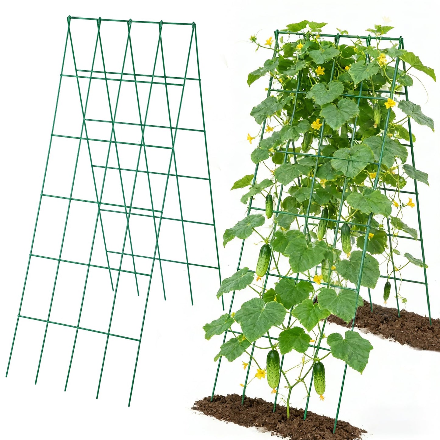 2 Sets Cucumber Trellis for Raised Garden Bed - 4.5mm Wire Heavy Duty Weather-Resistant Foldable A-Frame Metal Plant Support for Squash Pole Bean Climbing Plants Vegetables Outdoor, 39'' L x 15.7'' W