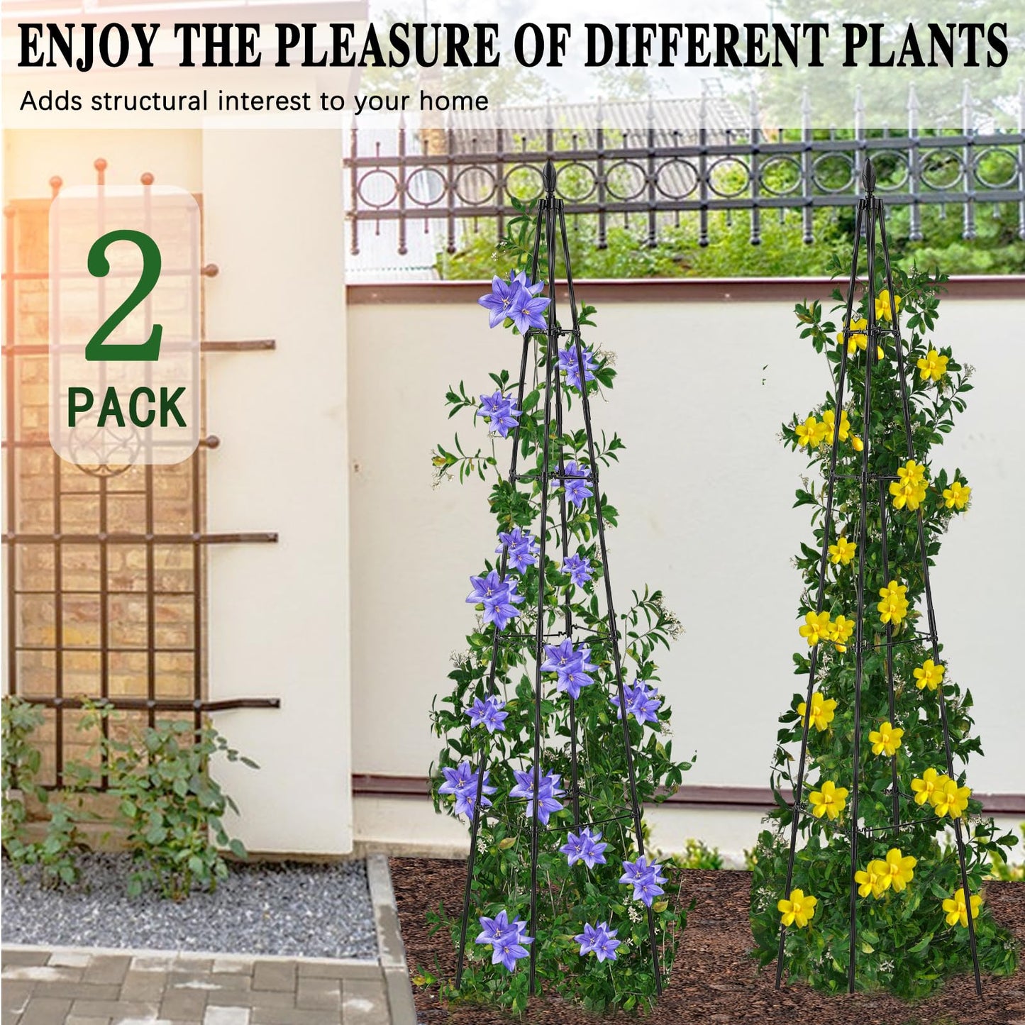 AlisisFores 2 Pack Garden Trellis for Climbing Plants Outdoor,63inch Tall Rustproof Metal Obelisk Trellis Support for Potted Vines Vegetable Plants Indoor Outdoor, Lightweight