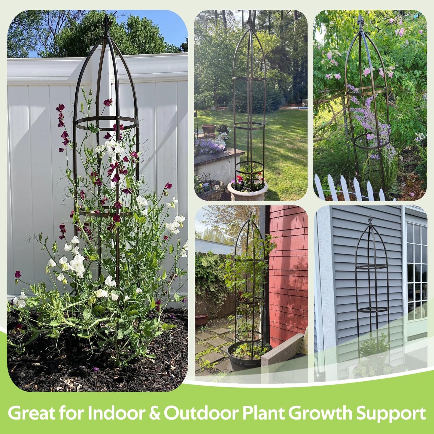 Jesosia 100% Metal Obelisk Trellis for Climbing Plants Outdoor - Heavy Duty Stone Coated Steel Garden Arch Trellis - Tall Sturdy Rustproof Vertical Plant Support for Climbing Vine Vegetables Flowers