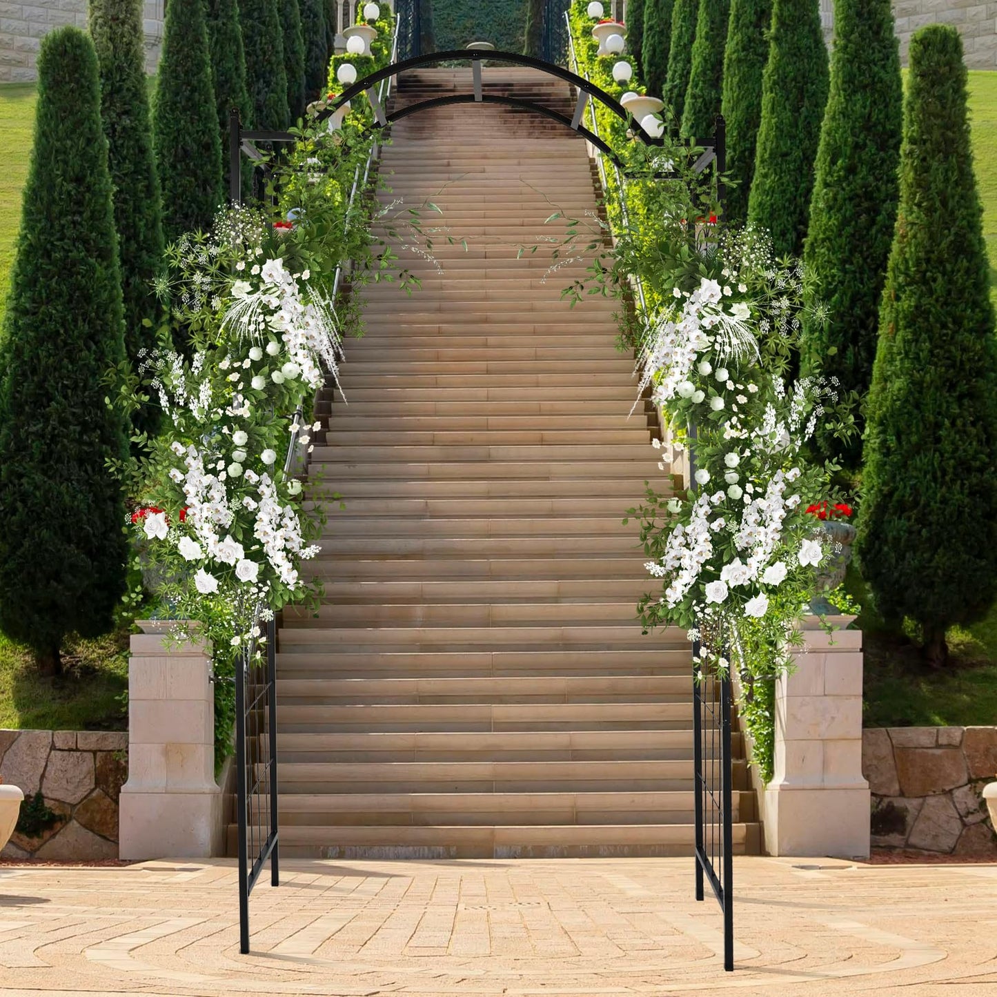 Metal Wide Garden Arch Trellis for Climbing Plants Roses Vines, 44" W x 92" H Wide Garden Archway Arbor Trellis for Lawn Wedding and Bridal Party Decoration