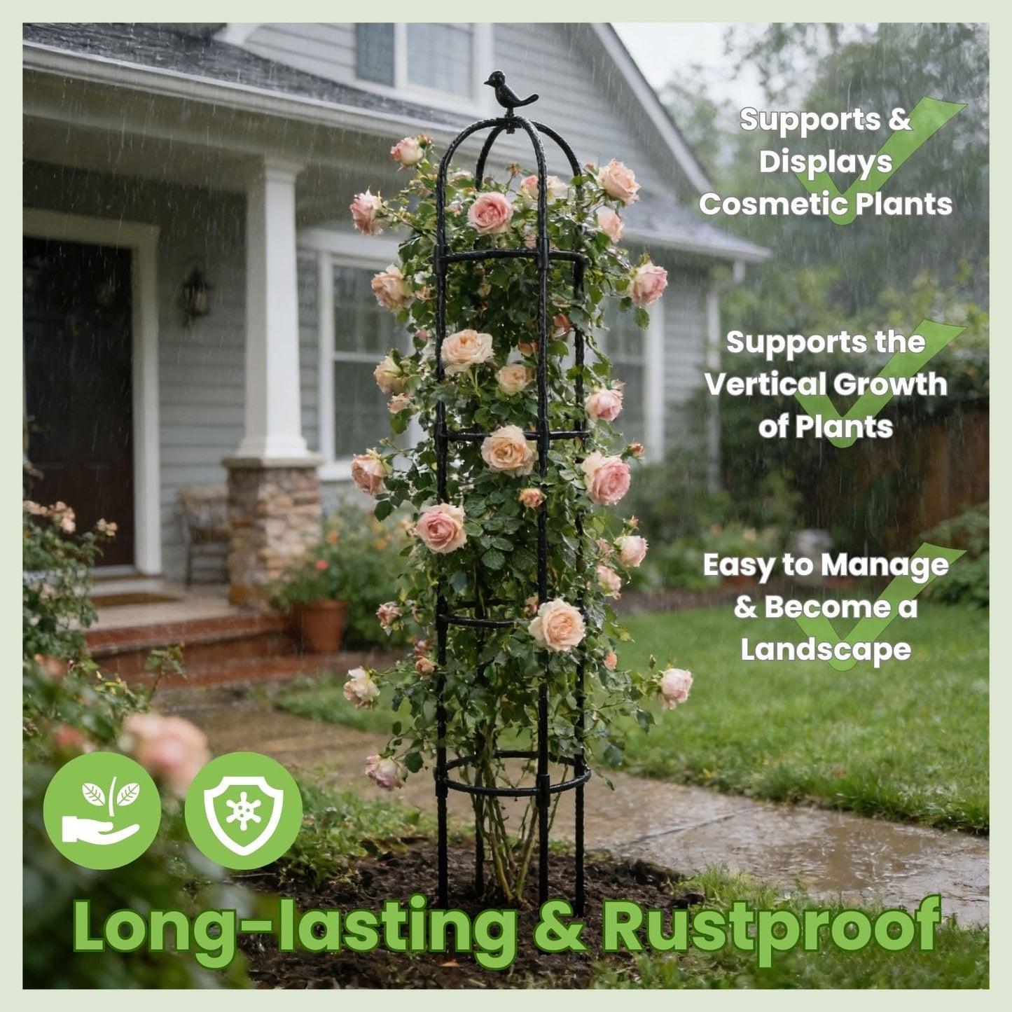 Lancisism Garden Obelisk Trellis for Climbing Plants Outdoor - 6.3 Ft Plant Support Round Trellis for Potted Plants Indoor - Rustproof Plastic Coated Tomato Cage for Vines Flowers Fruits Vegetable