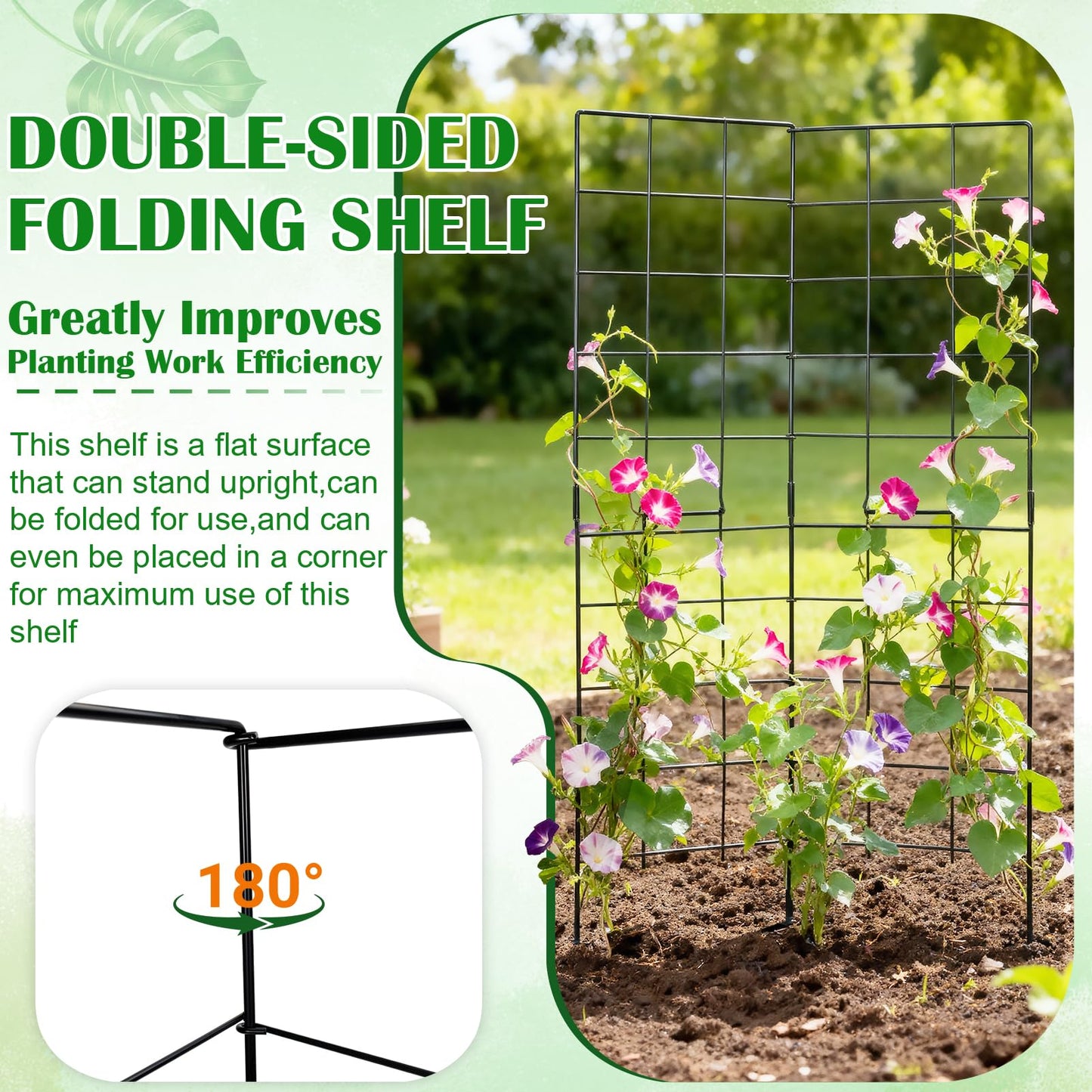59" H x 31" L Foldable Cucumber Trellis for Climbing Plants,Two Panel Frame Garden Trellis,Raised Bed Vegetables Trellis for Bean,Peas,Grape,Cucumber,Fruit,Flower