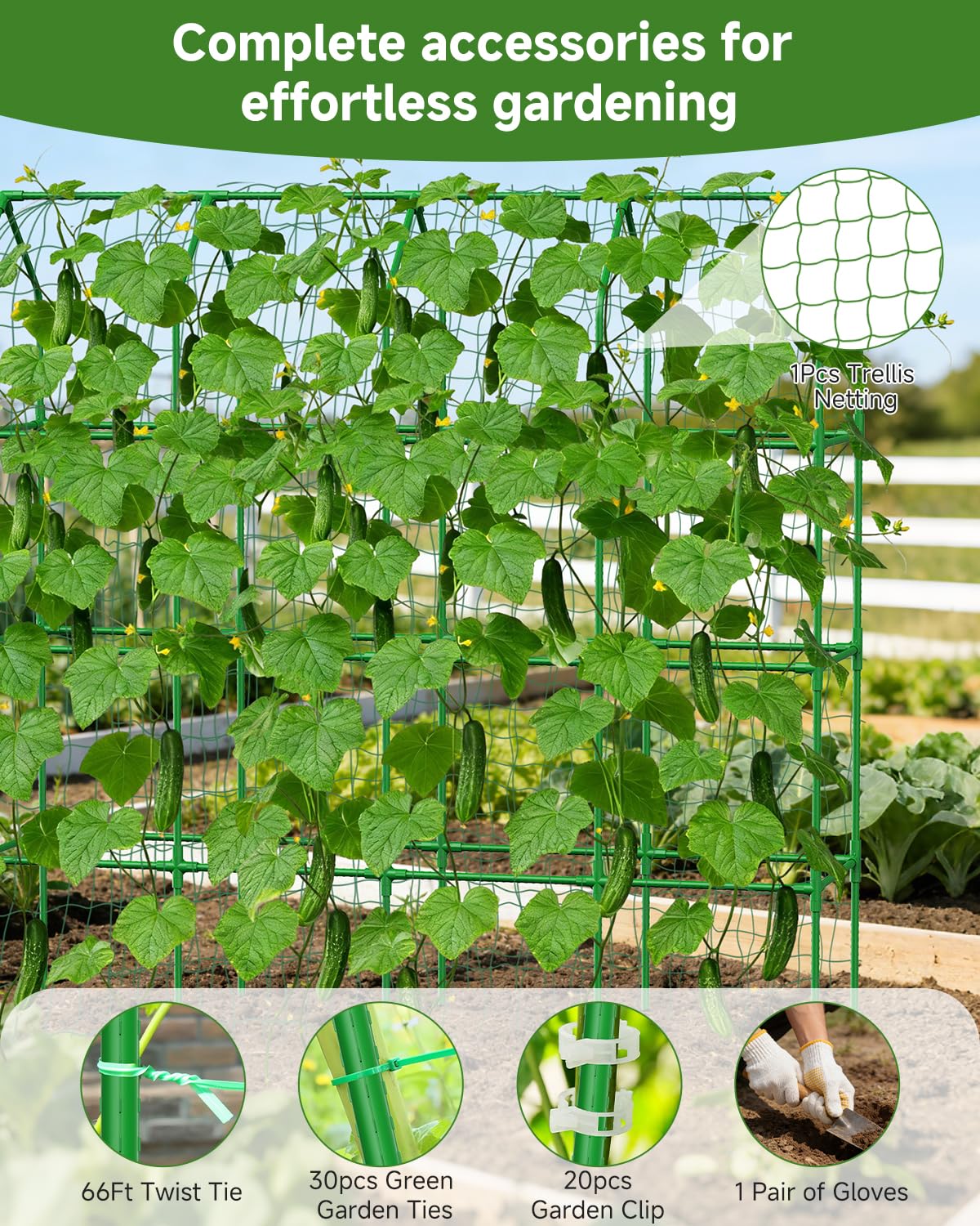 Cucumber Trellis with Grow Bag for Raised Bed, Garden Trellis for Climbing Plants Outdoor ((67 * 17 * 65inch(L*W*H), Trellis)