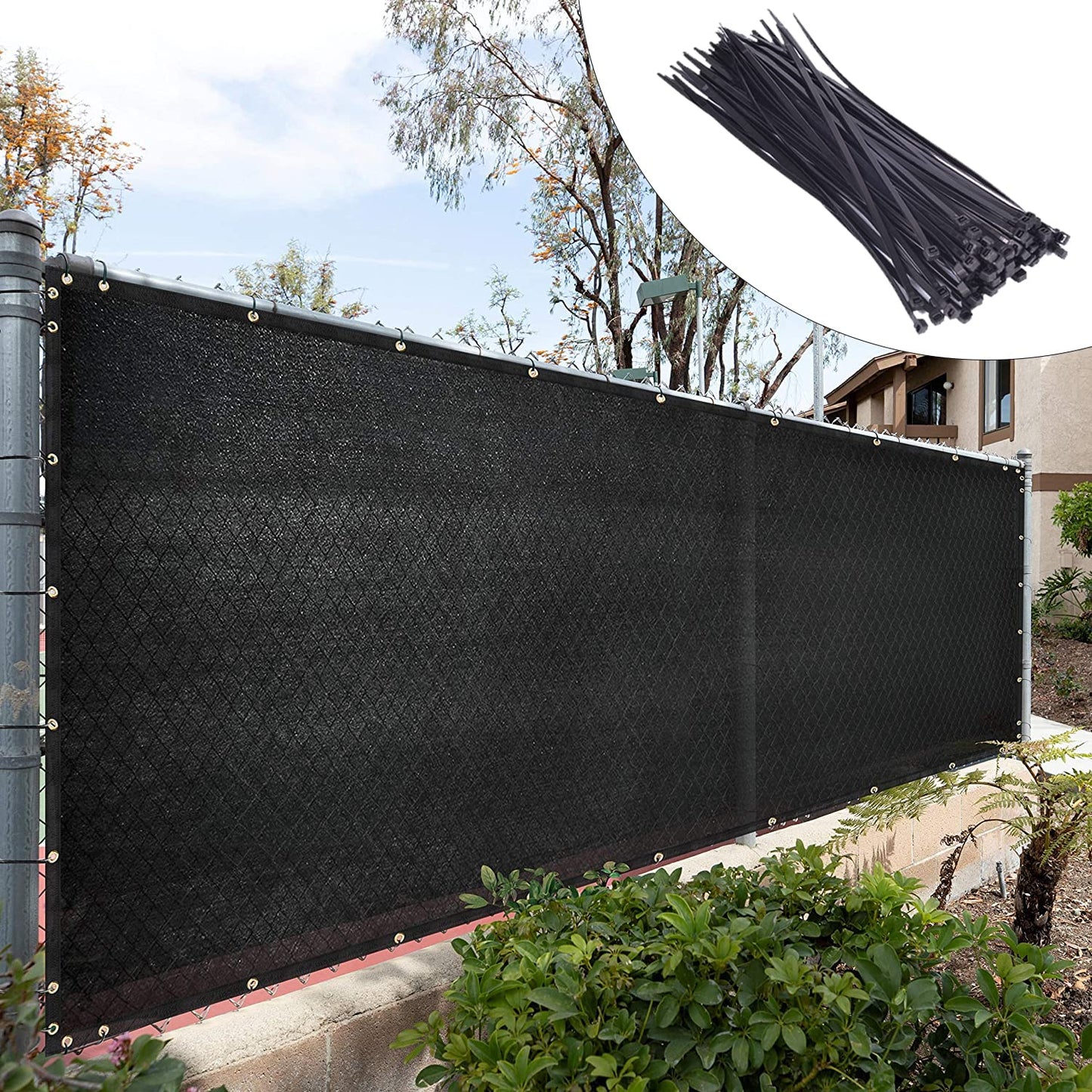 Royal Shade 4' x 12' Black Fence Privacy Screen Windscreen Cover Netting Mesh Fabric Cloth - Cable Zip Ties Included (We Make Custom Size)