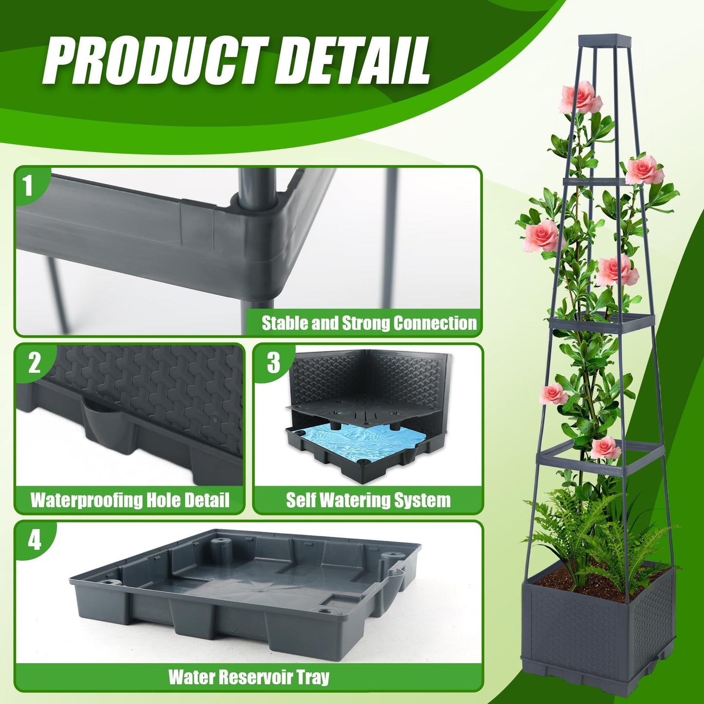 Biotolot 2 Packs Raised Garden Bed Tomato Planter Box with Trellis,56.8" Self-Watering Tomato Cage with Trapezoidal Trellis for Climbing Plants Flowers Vegetables Vine in Patio Garden Indoor Outdoor