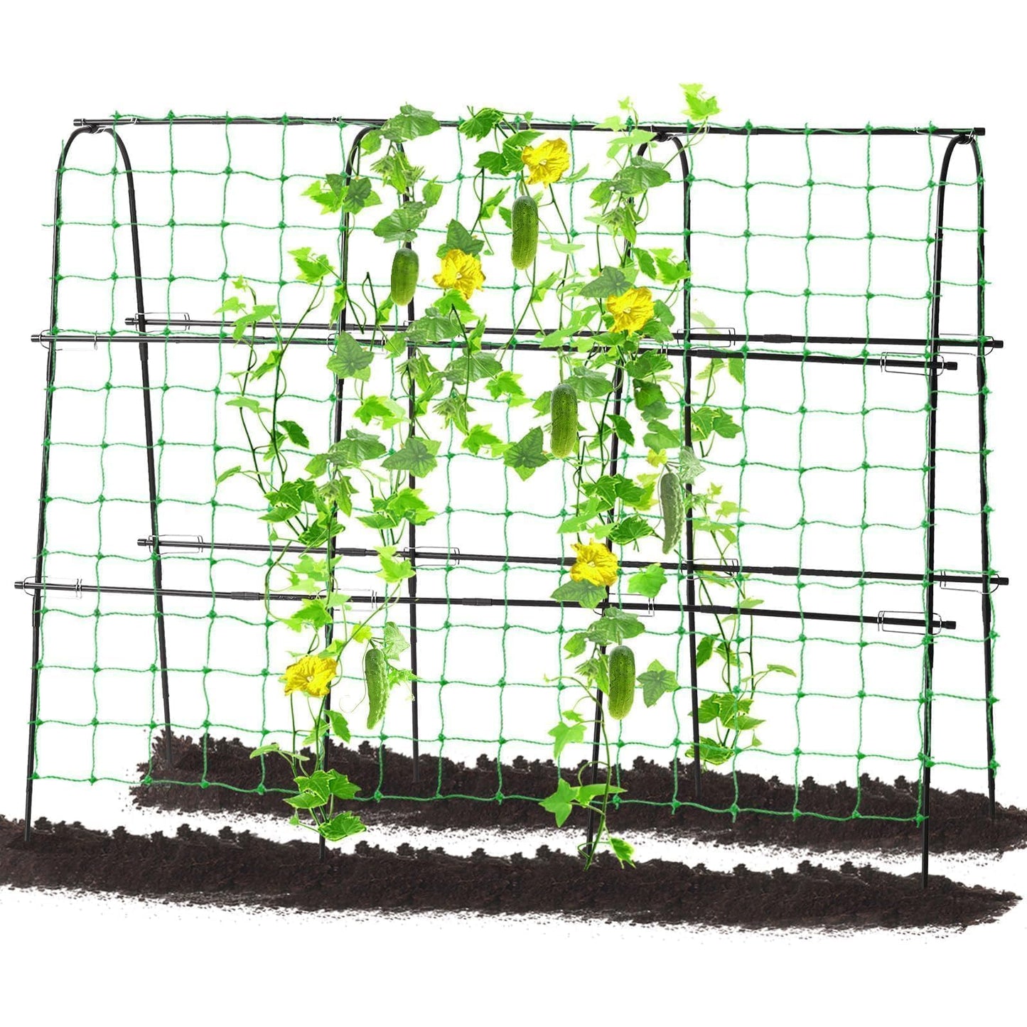 FOLLOOK Garden Cucumber Trellis for Climbing Plants Outdoor, 65 x 48 inch U-Shaped Garden Arch Trellis, Pea Tomato Cucumber for Raised Bed, 120x160-BLK