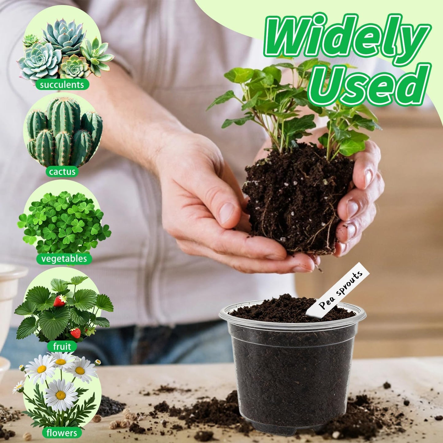 VOKOY 42 Pack 4/3/2.75 Inch Clear Nursery Pots with 50 Plant Labels, Clear Plant Pots with Drainage Hole Plastic Transparent Variety Pack Garden Flower Seedling Pots Small Planter Containers