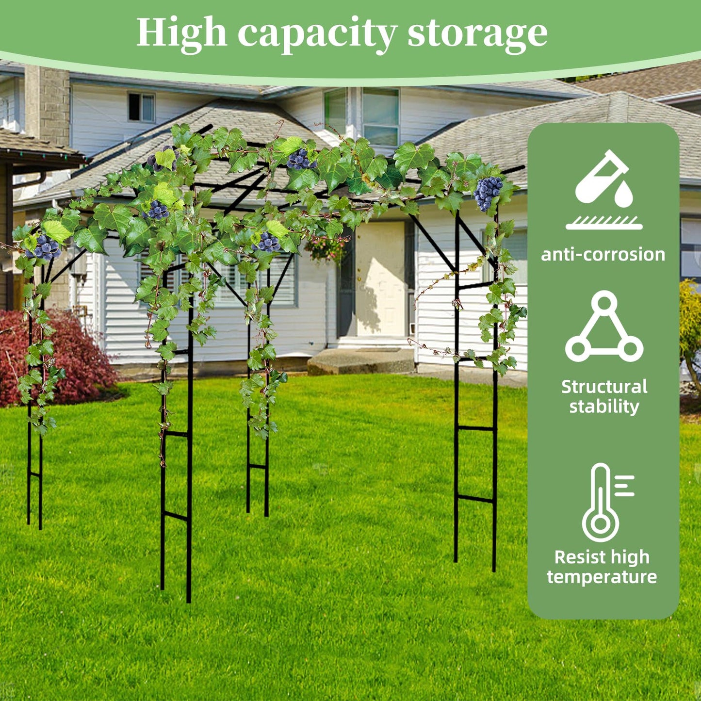 BUKLIYN Grape Trellis - Size: 118 * 78.5 * 90.5 inches - Large Outdoor Garden Arch Trellis, Used for Outdoor Climbing of Plants, Courtyard and Garden Decoration of Pavilions (Black)