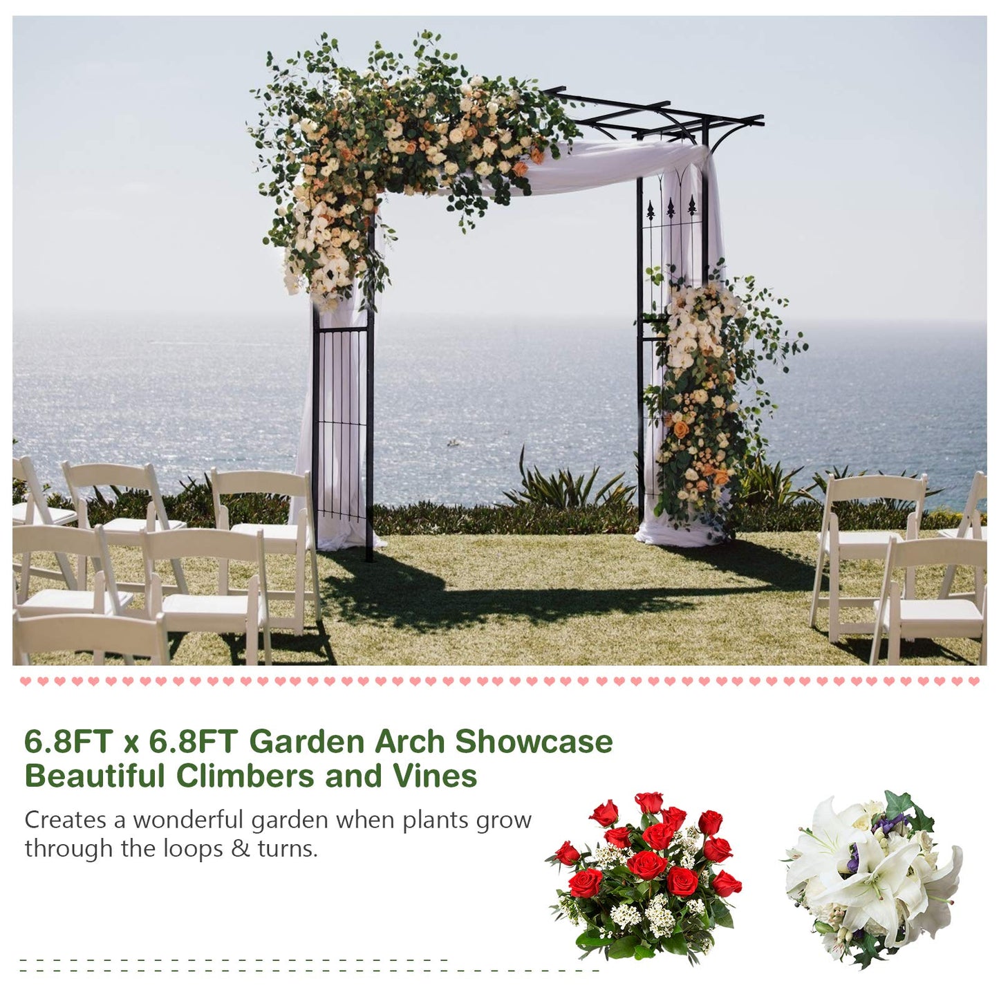 Safstar Metal Arch, 81-Inch Outdoor Garden Arbor for Various Climbing Plant Flower, Wedding Arch Backdrop Arch Stand for Wedding Garden Bridal Party Ceremony Decoration, Easy-to-Assemble, Black