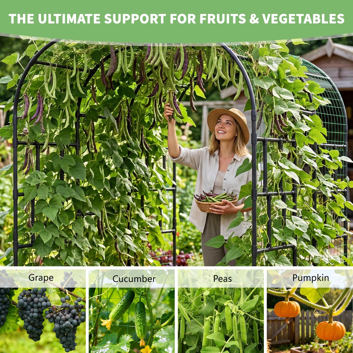 DoCred Garden Arch Trellis, 87in H x 118in L Large Garden Arbor Trellis for Climbing Plants Outdoor Plant Support for Cucumber Grape Vine,Tall Metal Gardens Archway for Lawn Party Ceremony