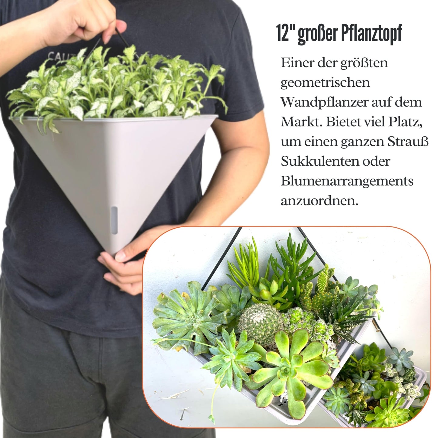 LaLaGreen Wall Planters for Indoor Plants - 4 Pack, 12 Inch Large Self Watering White Geometric Hanging Flower Vase Vessel with Metal Hanger, Modern Stylish Wall Mounted Succulent Pot Holder Decor