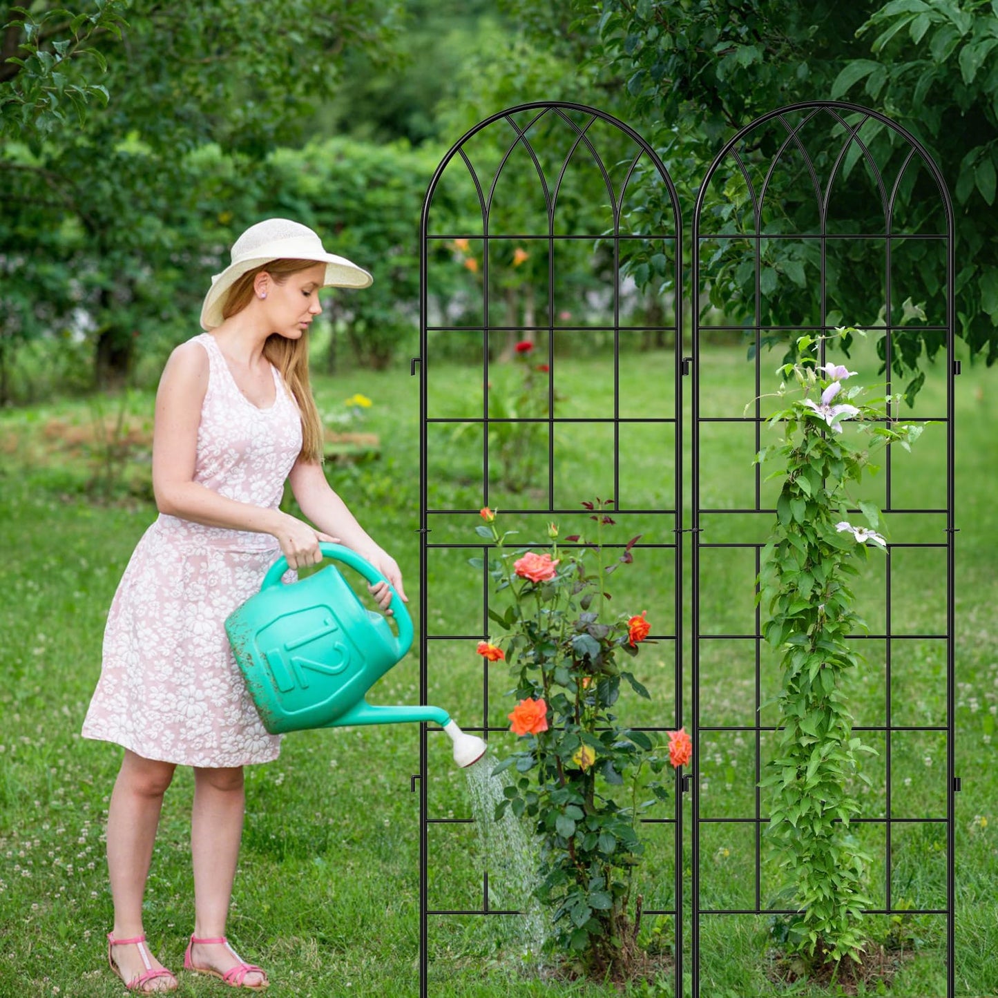 SUNYRISY 4Pack Metal Garden Trellis for Climbing Plants Outdoor, 71x20in Metal Plant Support for Flowers Tomato Cucumber Rose Vegetable Garden Courtyards Lawns Decoration, Black