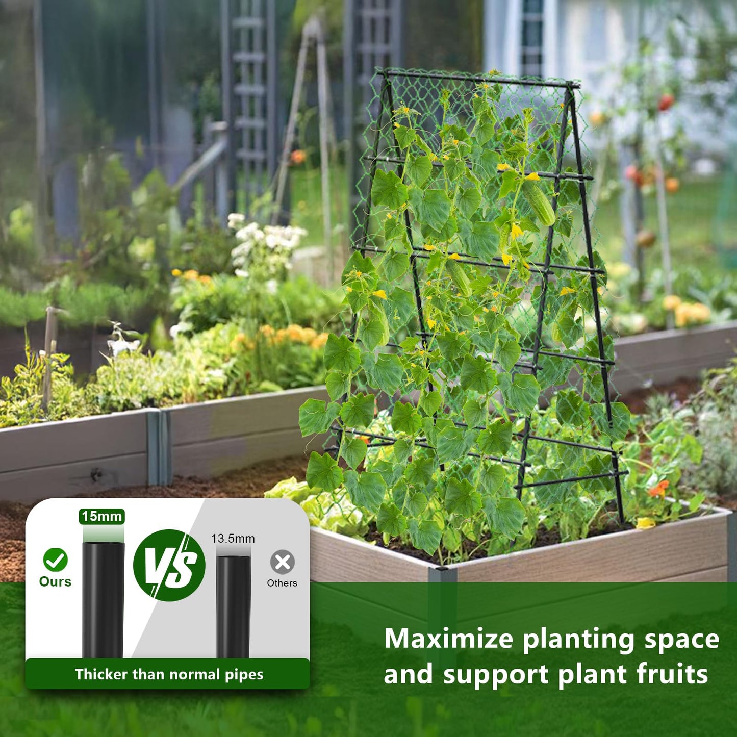 AlisisFores Garden Trellis for Climbing Plants, A-Shape Garden Plant Support Frame for Raised Bed Vegetables, Provides Support for Beans, Tomatoes and Cucumber, Black