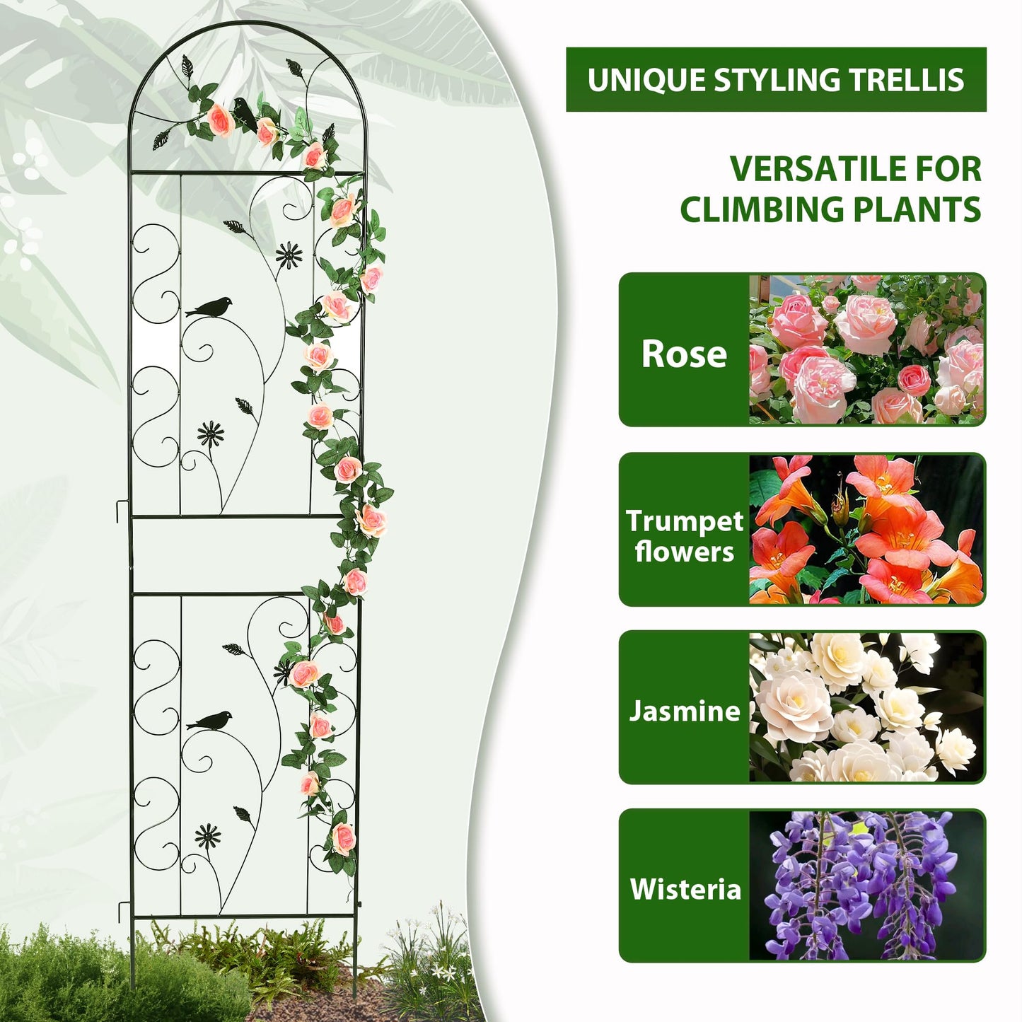 Metal Garden Trellis for Climbing Plants, 86.5" x 19.7" Metal Plant Trellis Outdoor, Black Iron Garden Trellis, Clematis Rrellis Outdoor, Arched Decoration Suitable for courtyards, lawns, Gard