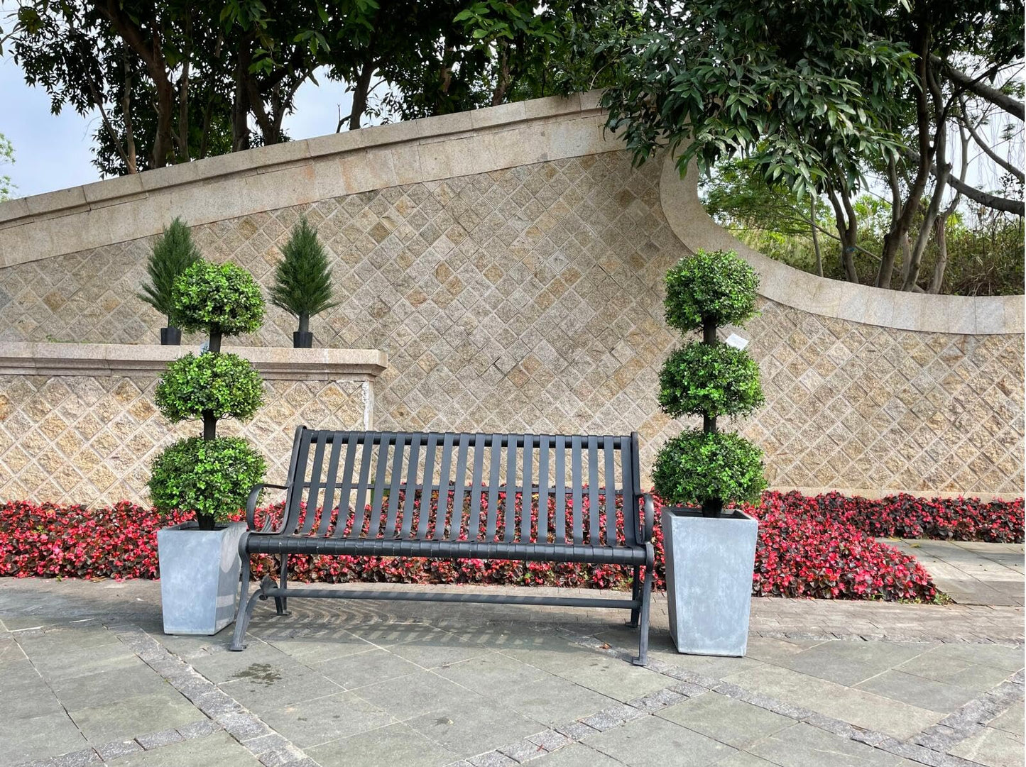 ALL SEASON GREEN 4ft Triple Ball Boxwood Topiariy Trees,UV Resistant,Faux Topiaries for Outdoor Porch Planter Decor 2Pack
