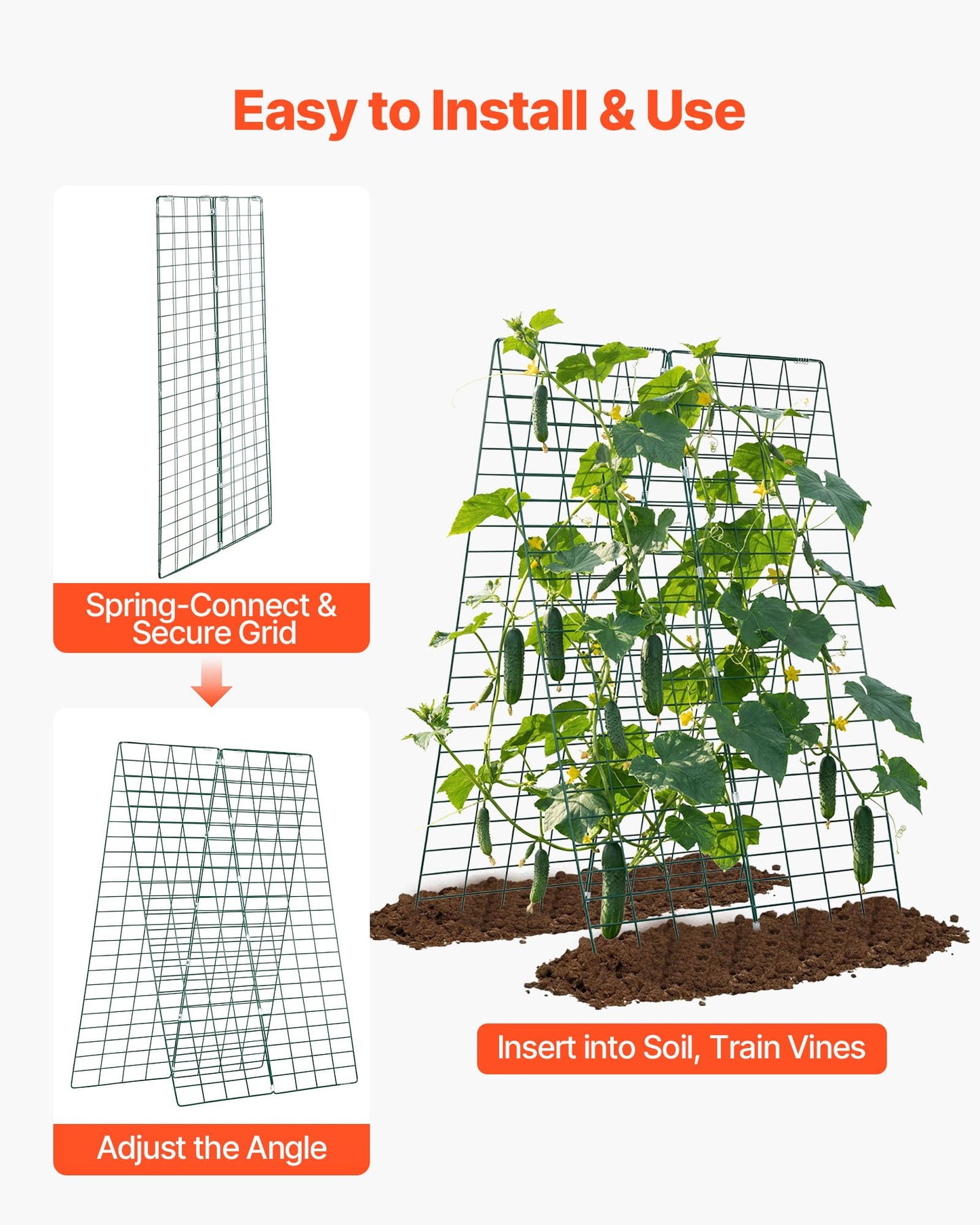 VEVOR Cucumber Trellis, 46" x 34" Foldable A-Frame Garden Trellises for Raised Bed, 4 Panels, Metal Rustproof Outdoor Climbing Plant Support with 2 Plant Bags for Vine, Peas, Beans, Tomato, Flowers