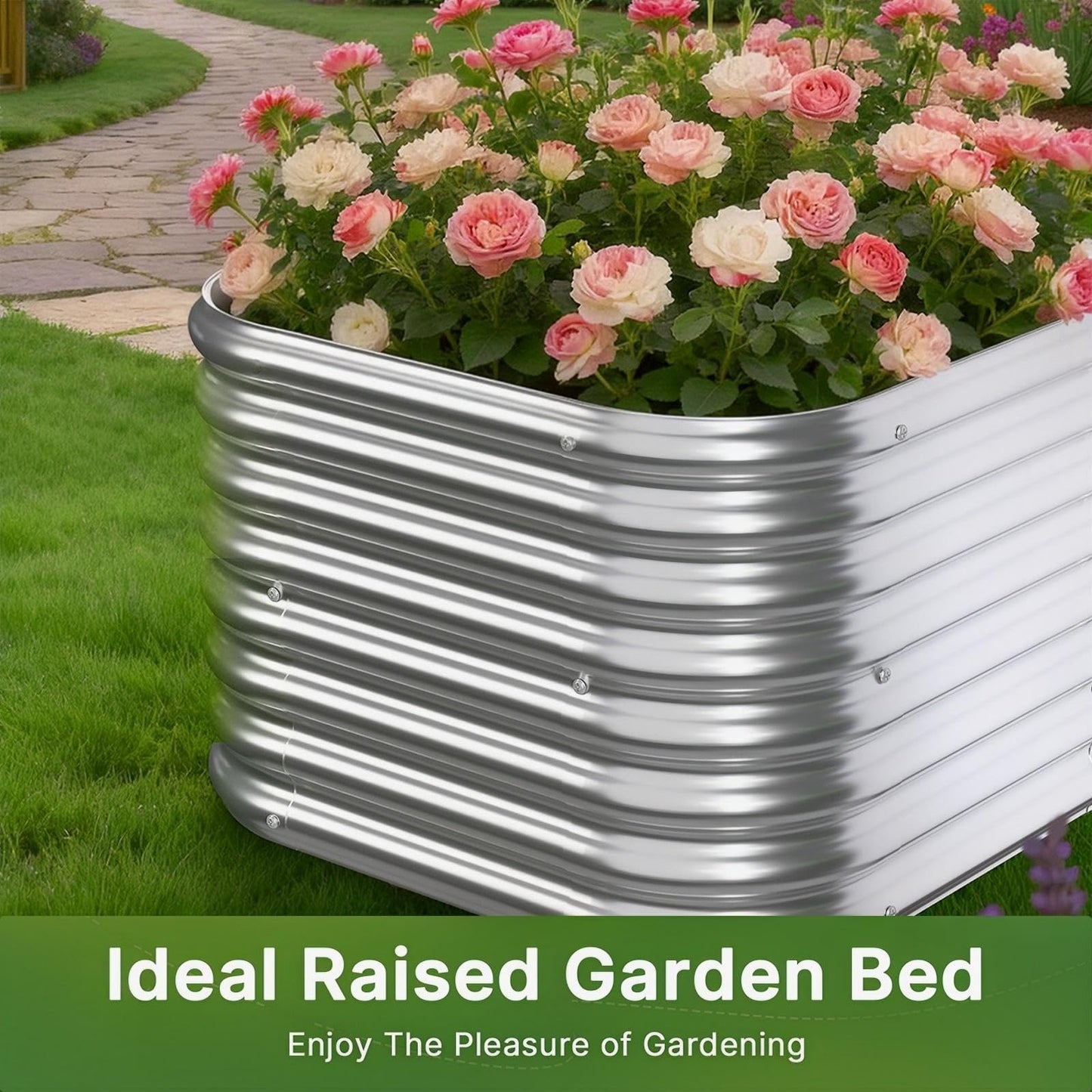Mostmahes 4 PCS Tall 2x2x1.5ft Galvanized Raised Garden Bed Outdoor, Metal Garden Bed for Vegetables, Above Ground Garden Box for Flower, Steel Raised Beds for Gardening