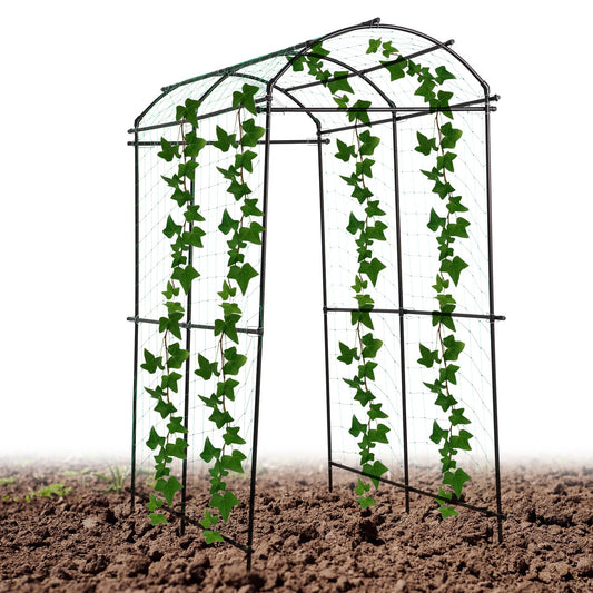 FAHKNS Garden Arch Trellis 7FT Extra Tall, Garden Trellis for Climbing Plants Outdoor, Polyethylene-Coated Stainless Steel Cucumber Trellis with Clips Trellis Netting