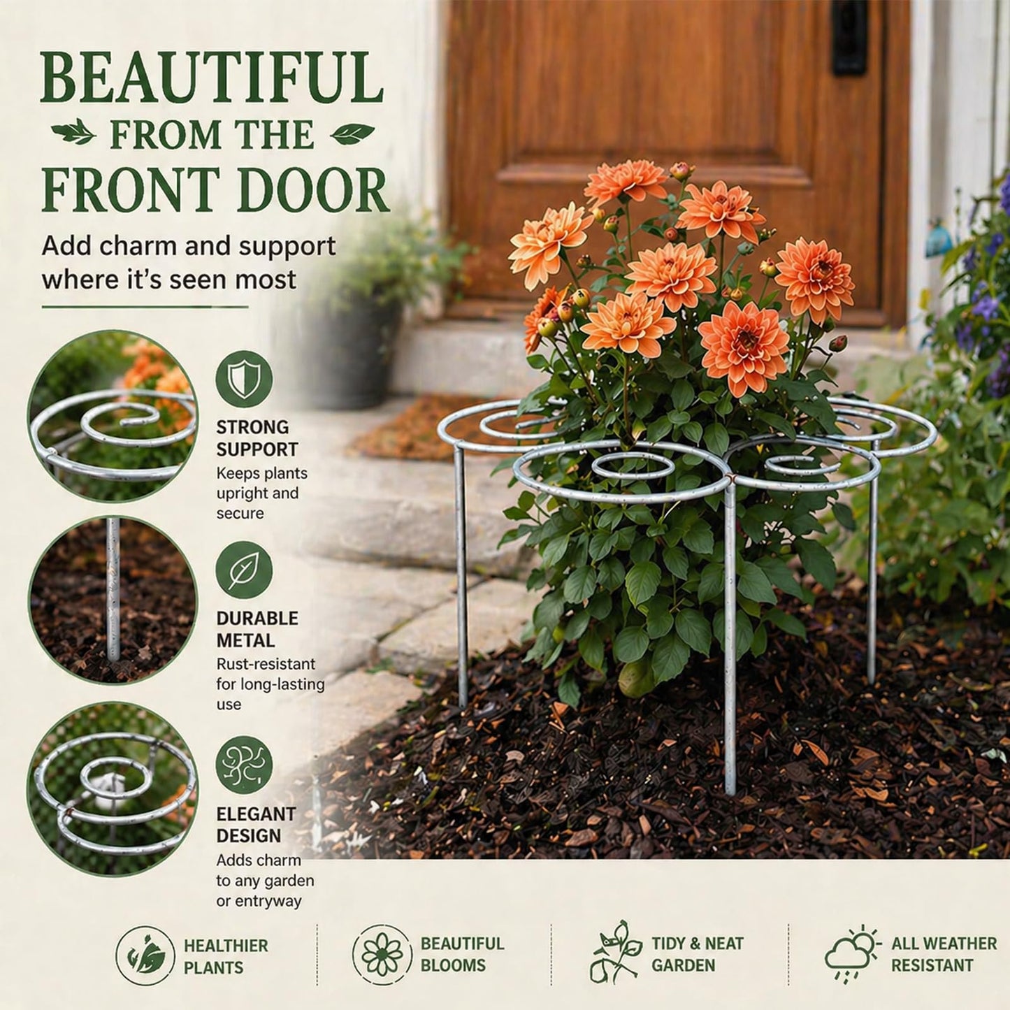 2026 Metal Plant Support Ring, Garden Plant Support Stakes, Peony Cage Stand, Indoor Pots, Flower Hoop, Decorative Grow Through Rings, Stackable Houseplant Stake, Outdoor Orchid Clip (M-2)