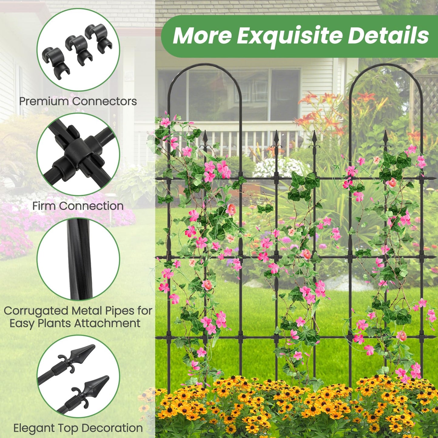 Byroce Garden Trellis for Climbing Plants Outdoor, 73” Garden Arch Trellis with Non-Rust Metal Pipes, Decorative Cucumber Trellis Climbing Support for Various Vegetables & Flowers Vine in Yard, Lawn